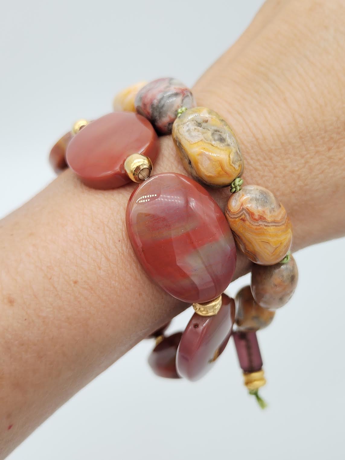 Petrified Wood Bracelet, Gemstone Bracelet, Beaded Bracelet, Earthy Oval Bracelet, Gold Bracelet