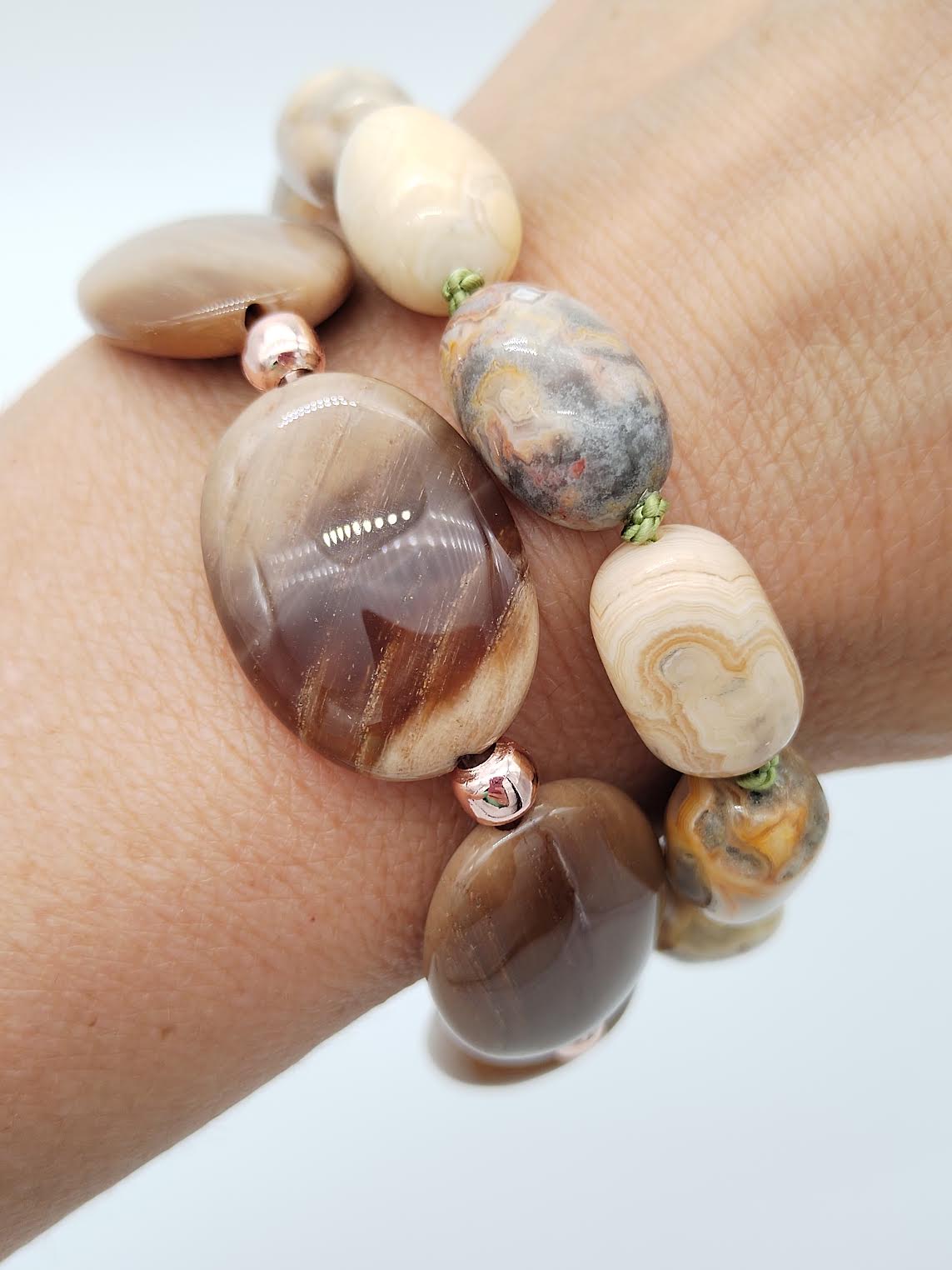 Petrified Wood Bracelet, Gemstone Bracelet, Beaded Bracelet, Earthy Oval Bracelet, Gold Bracelet