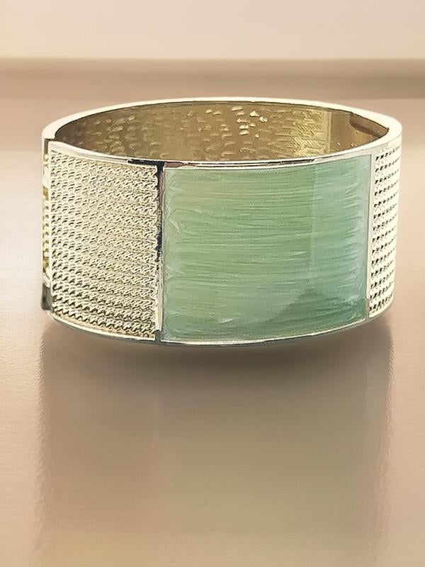 Chunky Cuff Bangle, Gold Bracelet , Green Enamel, Women Jewelry, Gifts, Classy