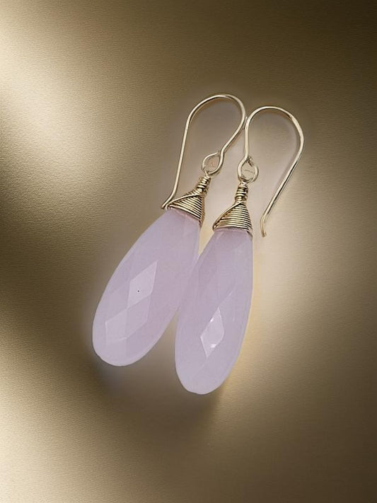 Pink Chalcedony Dangle Earrings, 14k Gold Filled