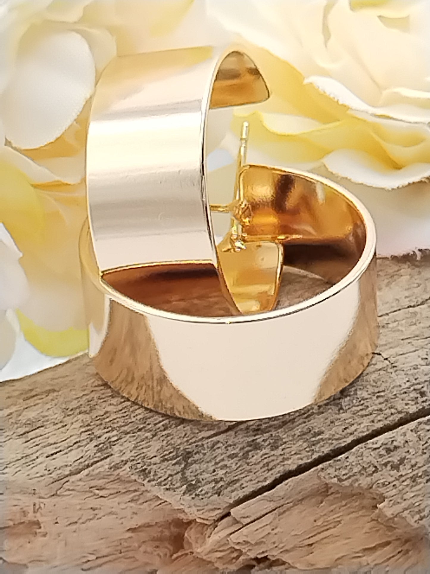 Goldene Creolen, klobige flache Creolen, Damenschmuck, Schmuckgeschenke