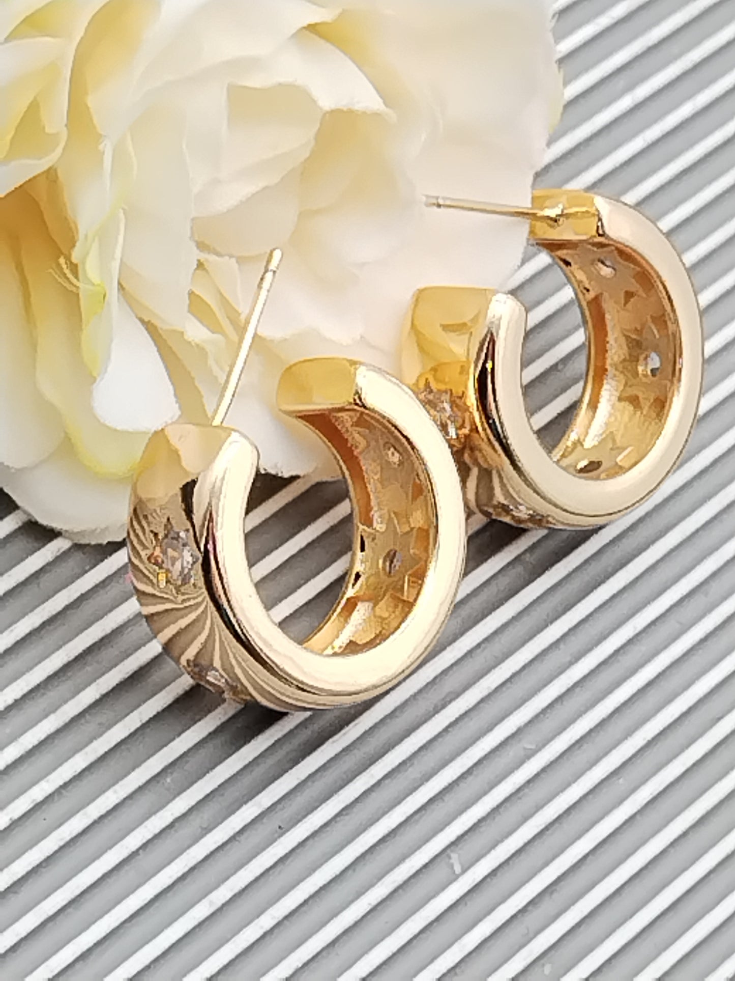 Chunky CZ Hoops, Gold Huggie Earrings, Jewelry, Trending, Classy, Gifts, On Point