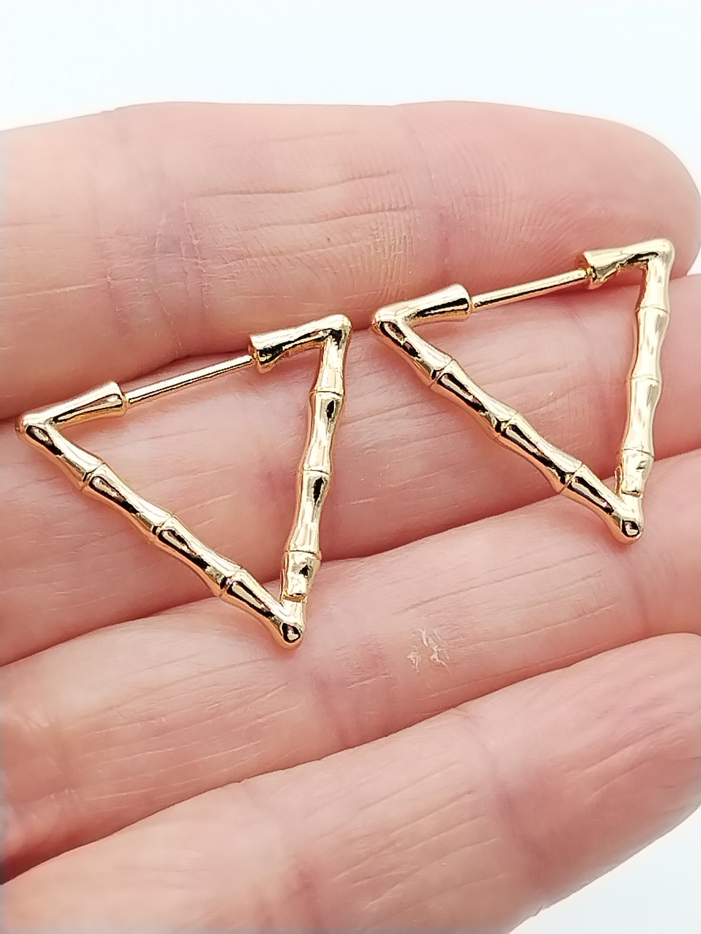 Triangle Bamboo Gold Earrings, Fashion Hoops, Women´s Jewelry, Boho Chic