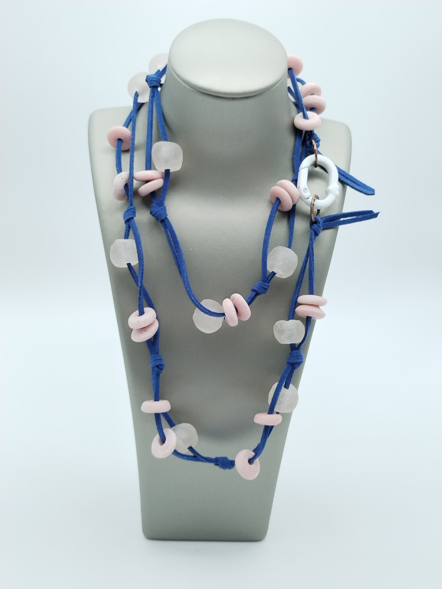 Marineblaue Halskette, Glasperlen Choker, lang, handgeknüpft, Kunstleder, bunter Schmuck