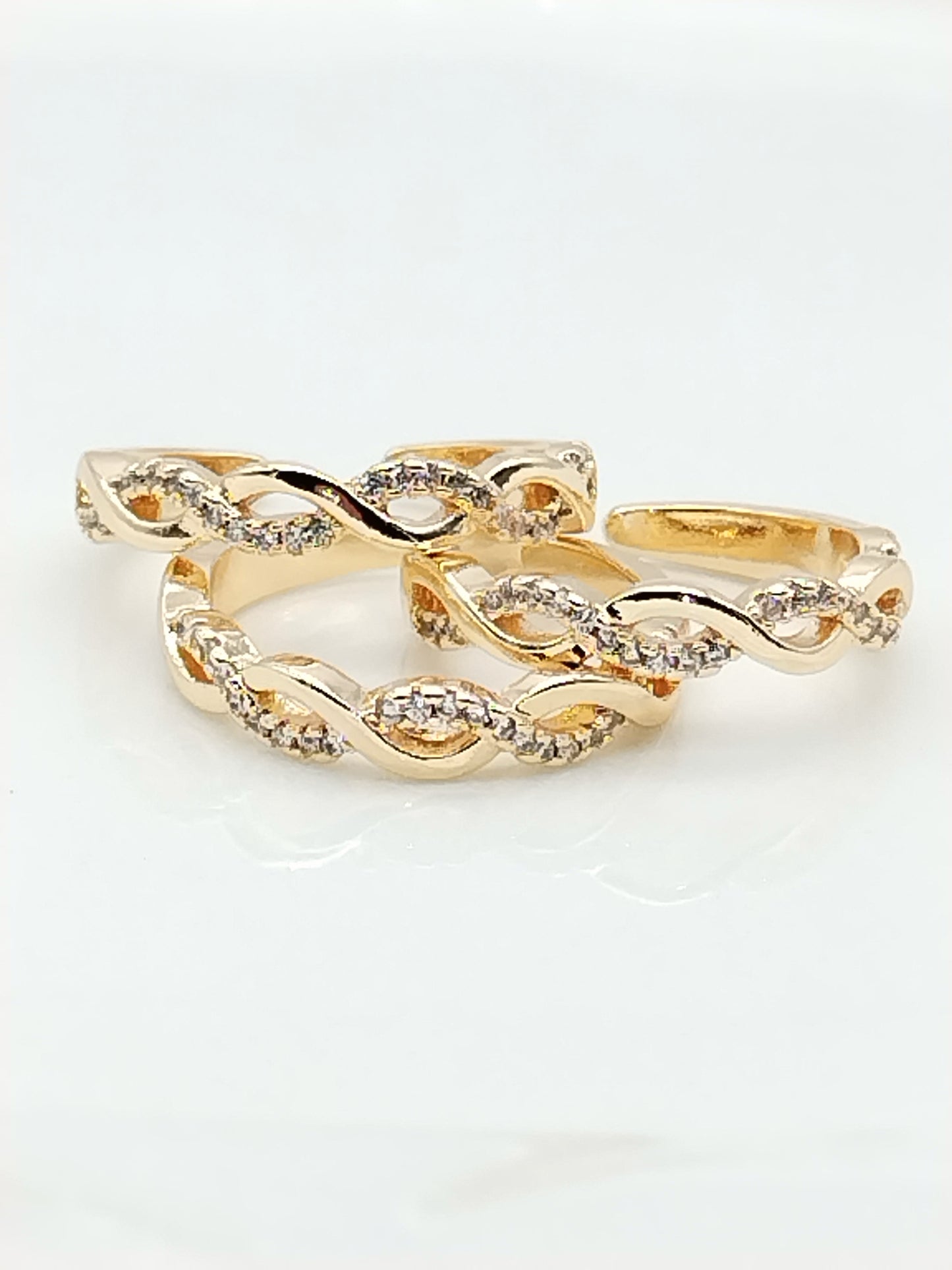 Twist Ring, Stack, Gold Plated, Cubic Zirconia, Braided, Elegant Jewelry, Women, Girls, Gifts