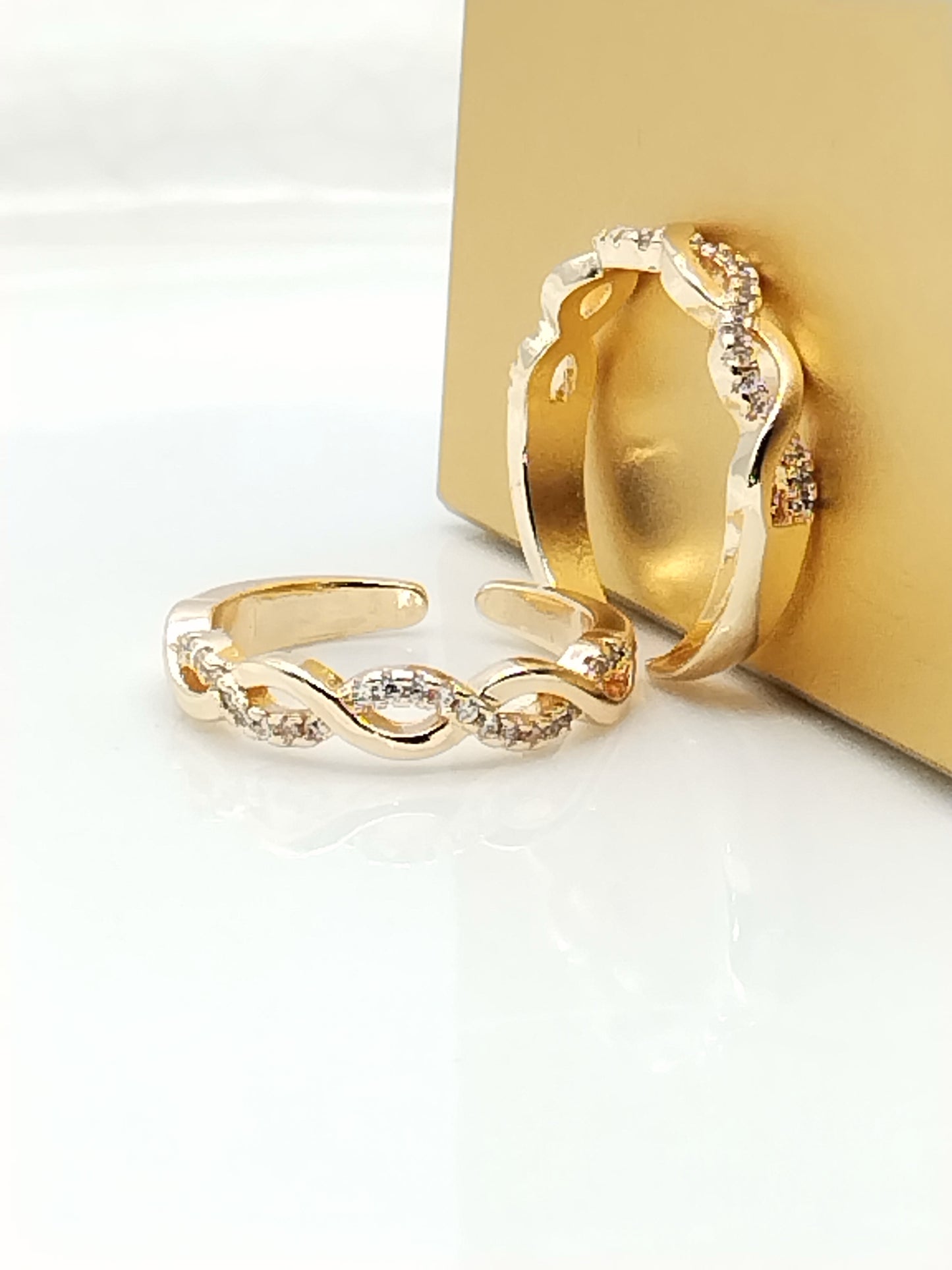 Twist Ring, Stack, Gold Plated, Cubic Zirconia, Braided, Elegant Jewelry, Women, Girls, Gifts