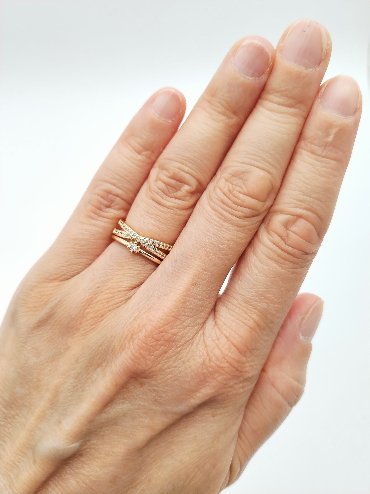 Cross Gold Ring, Three Rows, Cubic Zirconia, Classy, Minimalist, Women Jewelry, Gifts