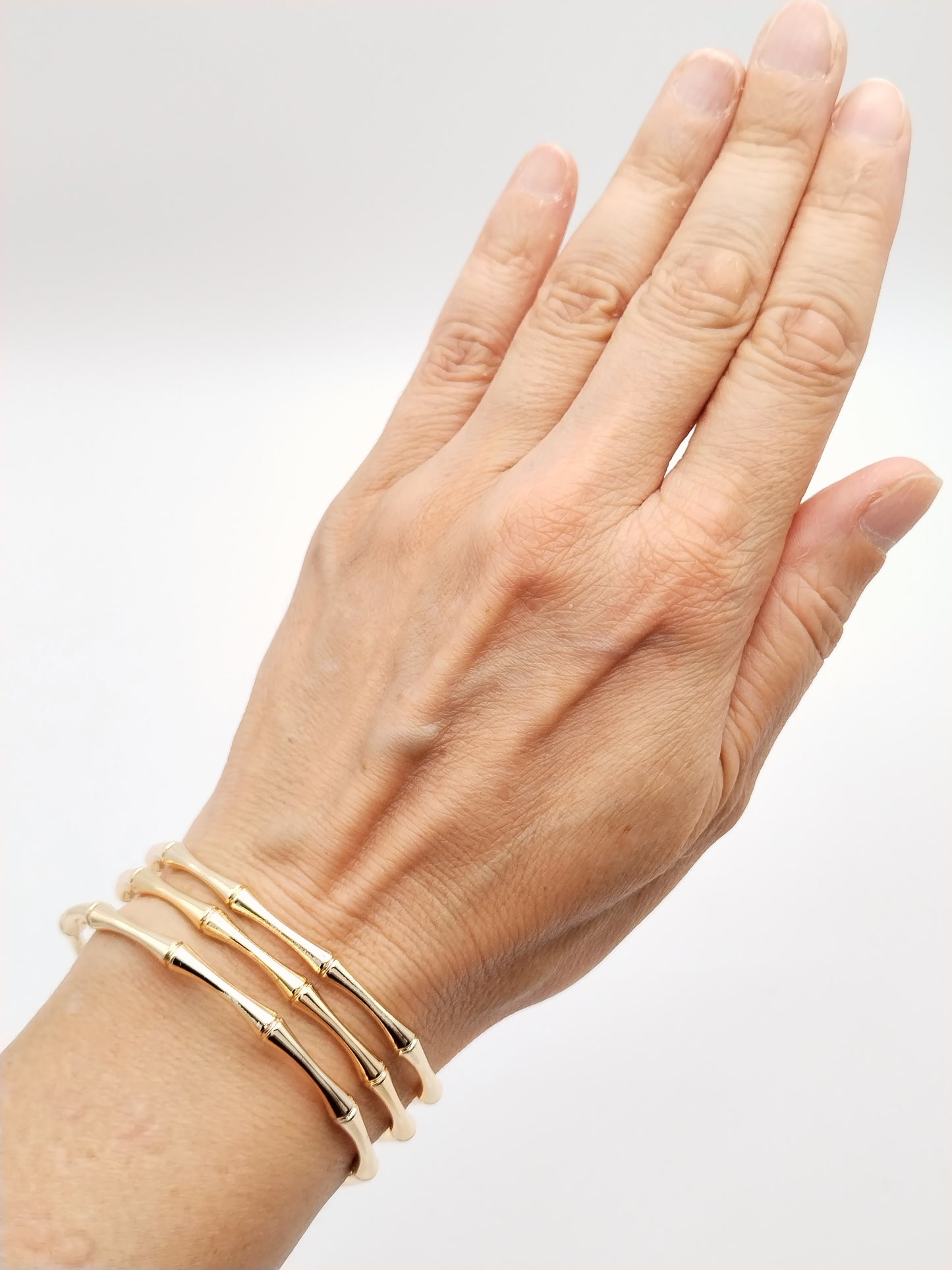 Brazalete de oro de 18 quilates, forma de bambú, apilable, joyería única, regalos, tendencia, mujeres