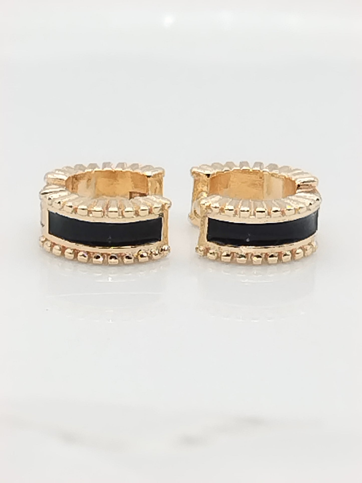 Gold Huggies, Black Enamel, Classy Jewelry, Gifts, Minimalist, women, Trending