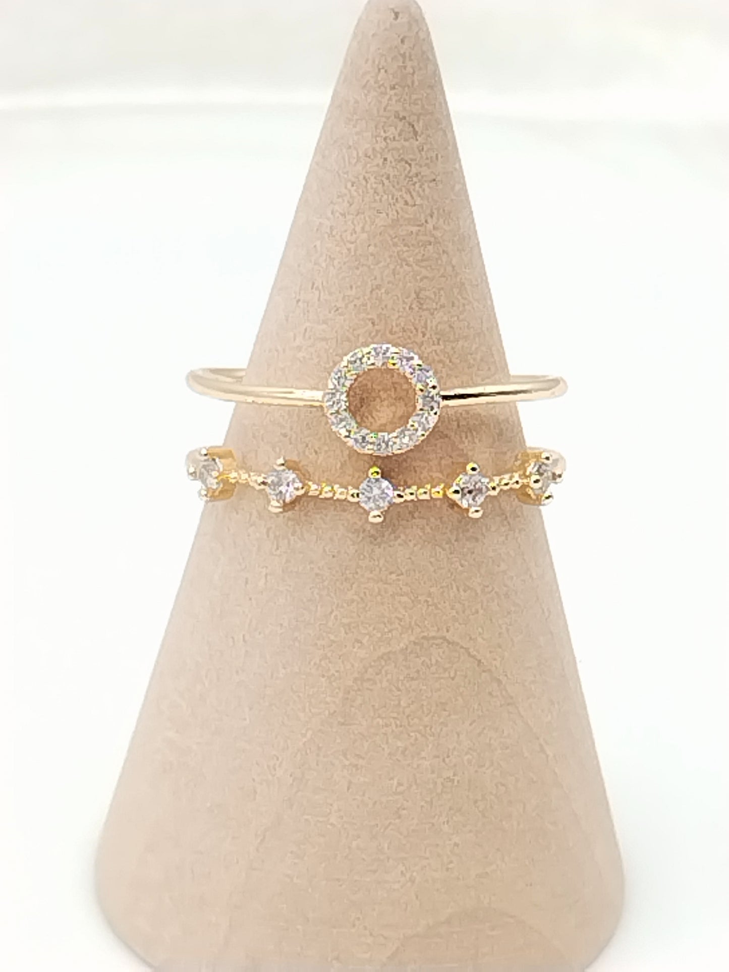 Anillo de doble banda, círculo abierto de oro, circonita cúbica, brillante, tendencia, elegante, joyería, mujer, minimalista