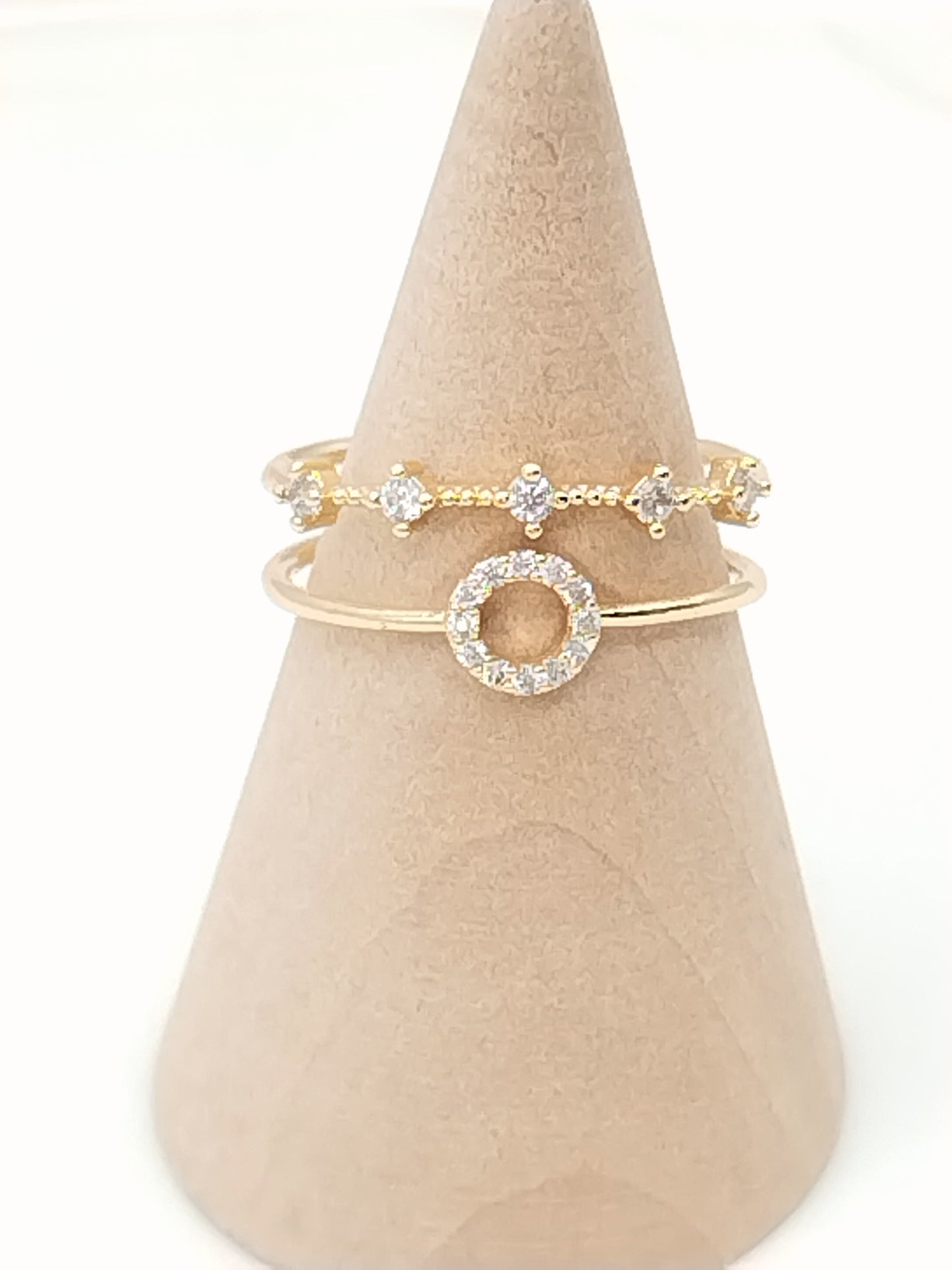 Anillo de doble banda, círculo abierto de oro, circonita cúbica, brillante, tendencia, elegante, joyería, mujer, minimalista