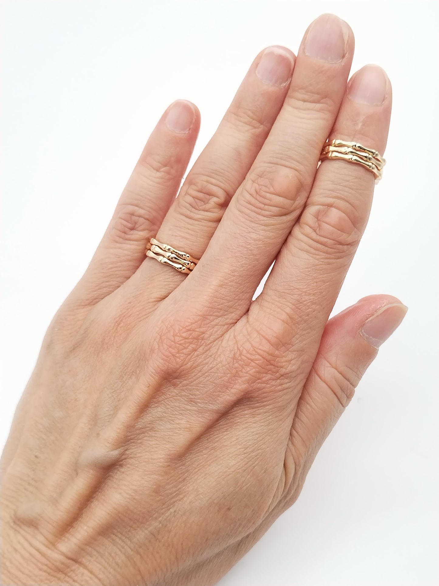 Bamboo Gold Ring, Triple Band, Adjustable, Stackable, Classy, Trending, Gifts, Women, Jewelry