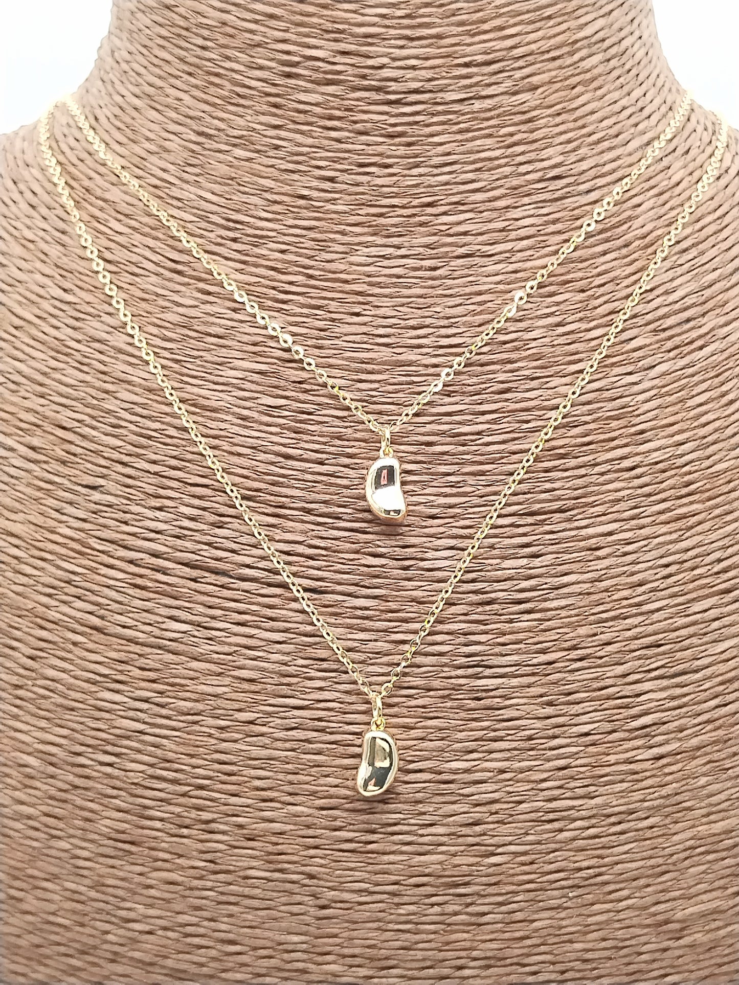 Tiny Bean Chain Necklace, Gold Charm Pendant, Minimalist Pendant, Layering, Christmas Gift