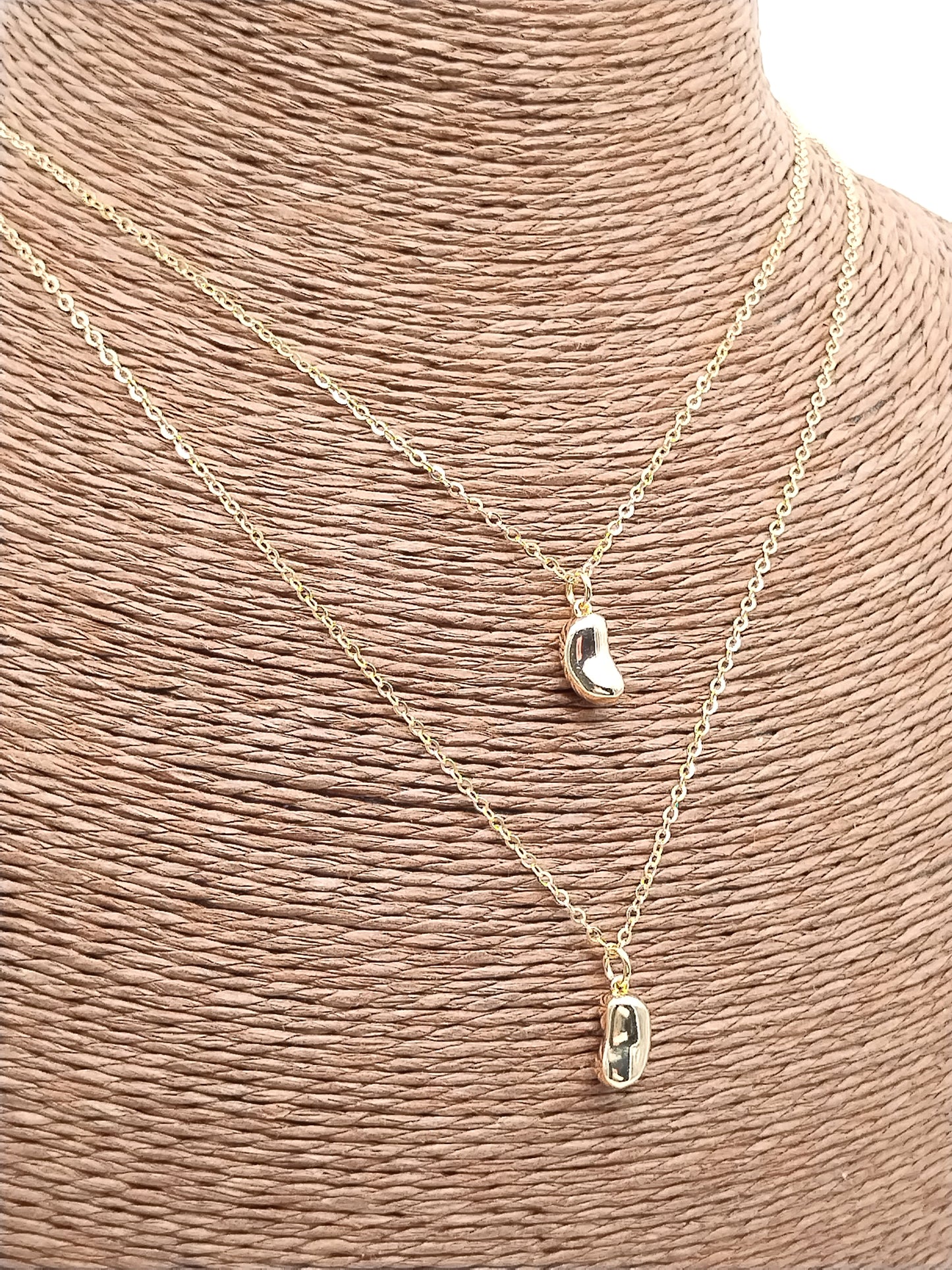 Tiny Bean Chain Necklace, Gold Charm Pendant, Minimalist Pendant, Layering, Christmas Gift