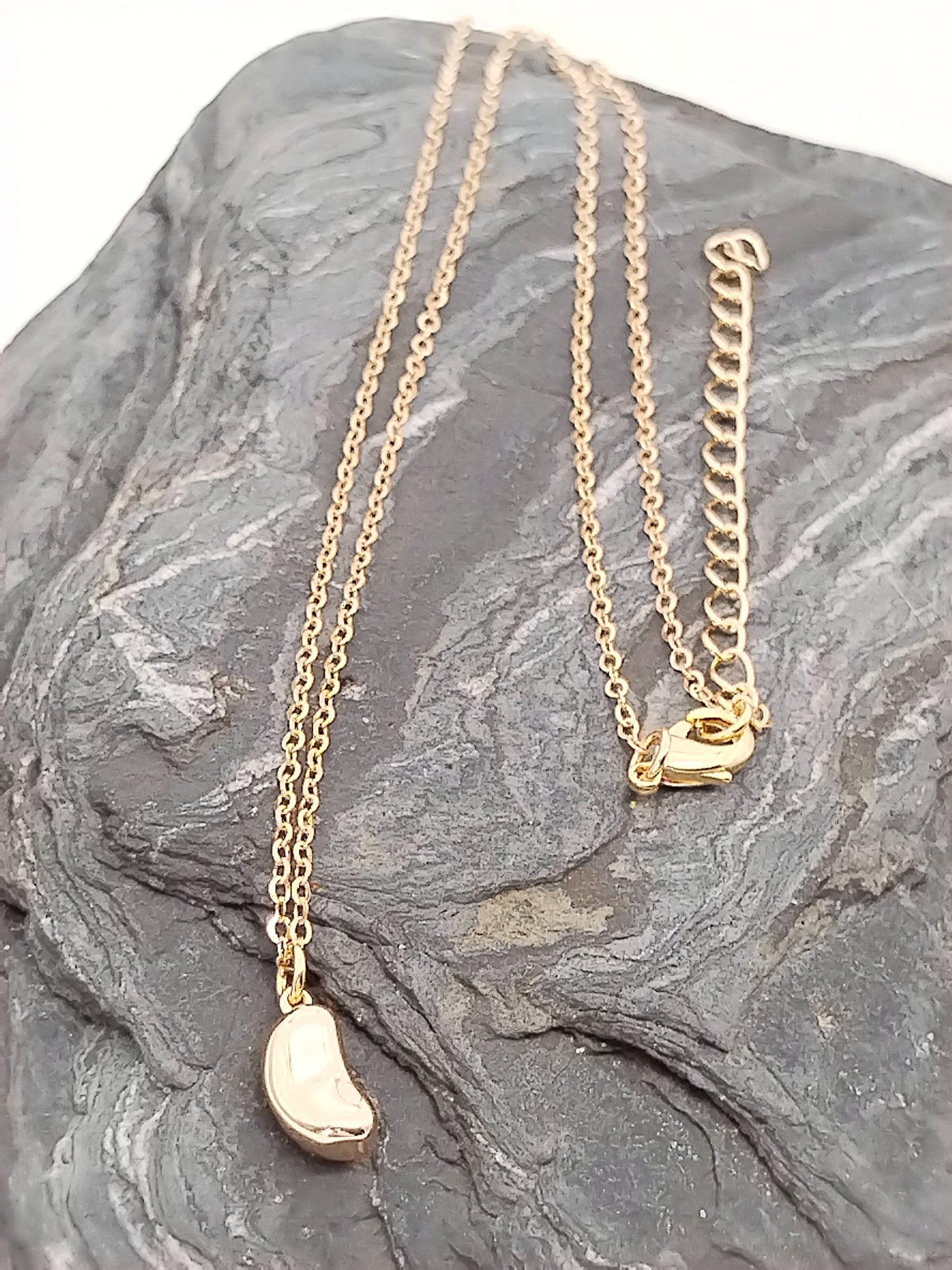 Tiny Bean Chain Necklace, Gold Charm Pendant, Minimalist Pendant, Layering, Christmas Gift