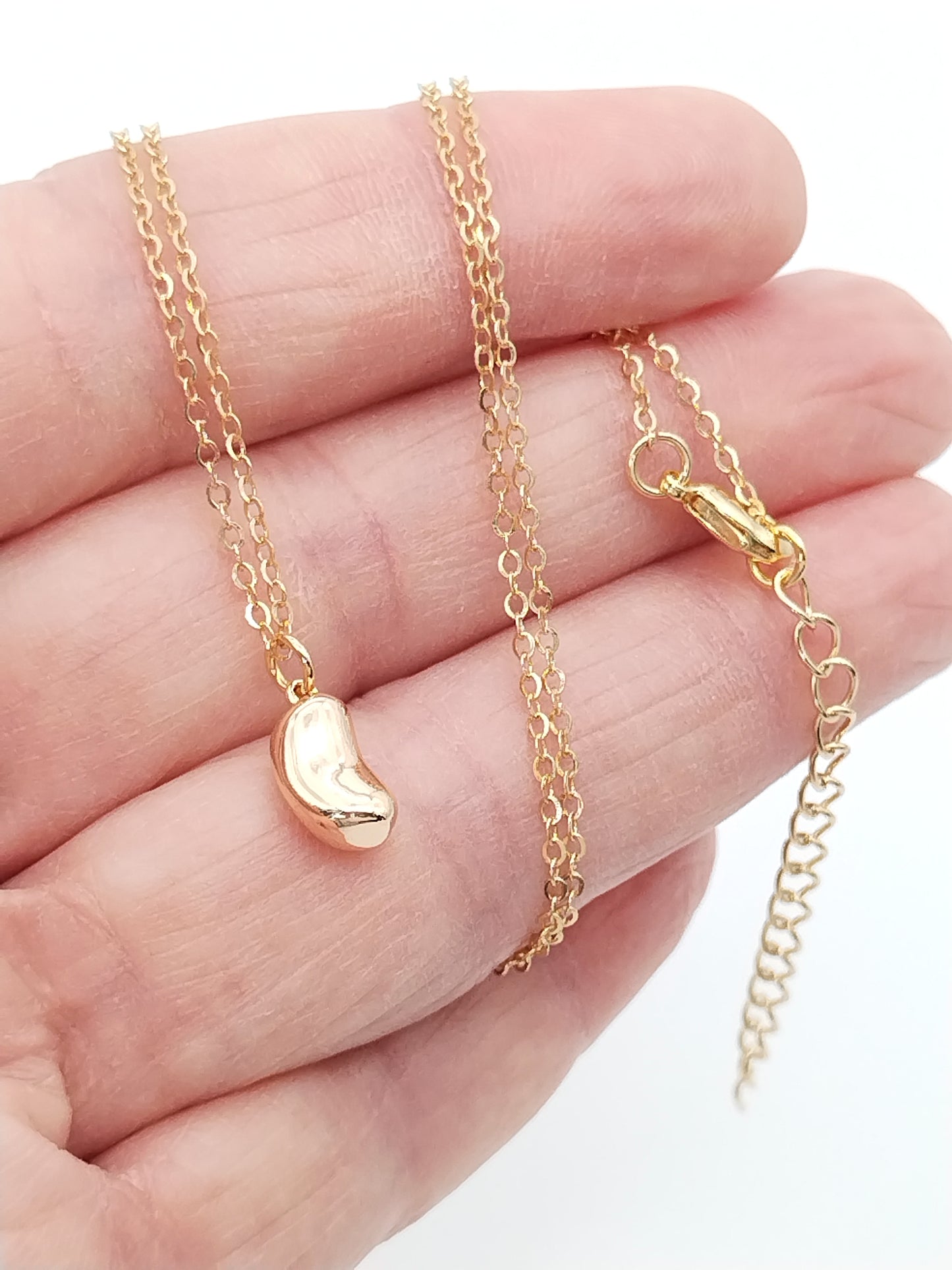 Tiny Bean Chain Necklace, Gold Charm Pendant, Minimalist Pendant, Layering, Christmas Gift