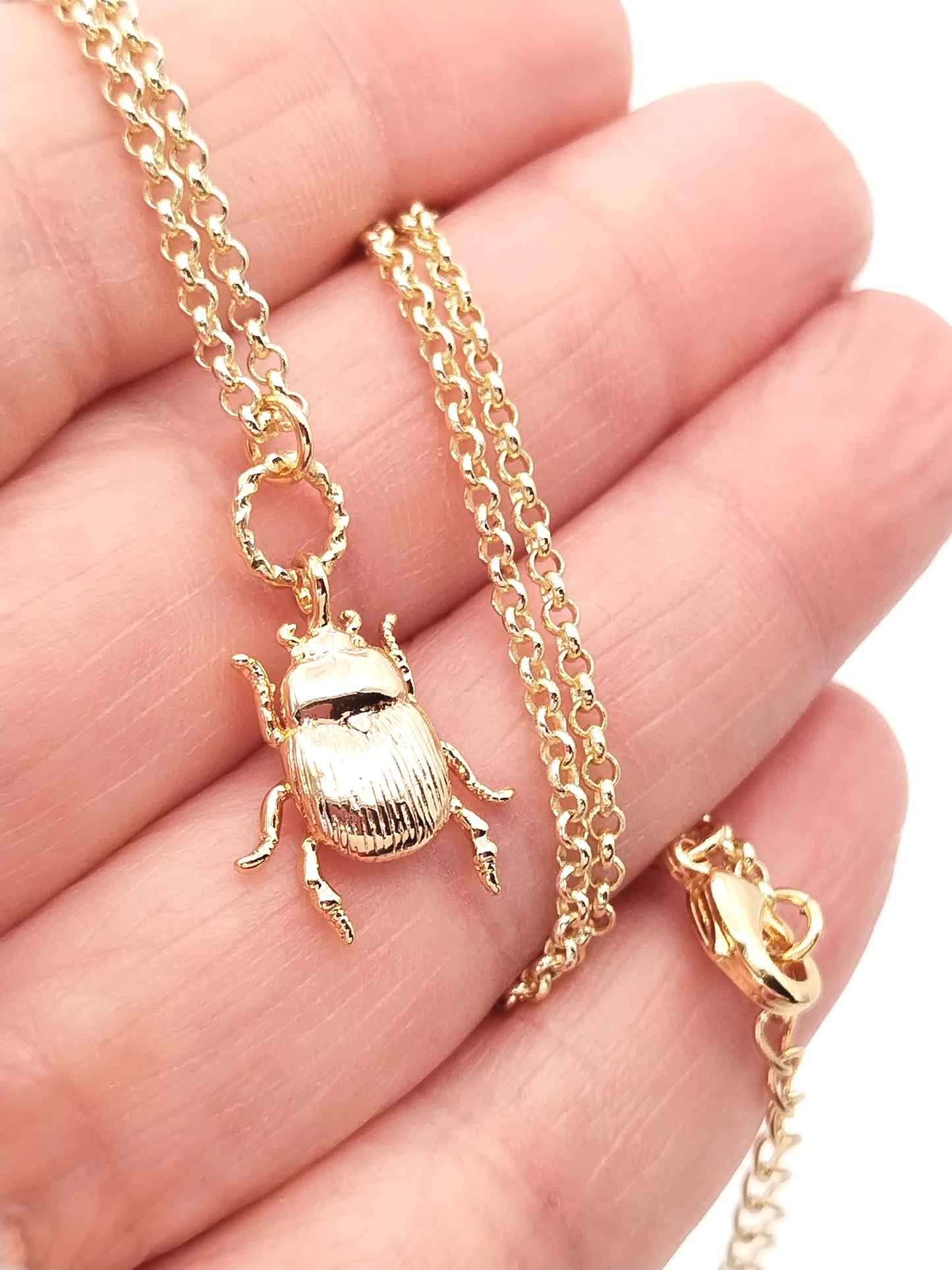 Beetle Charm Necklace, 18k Gold Plated Chain, Trendy Choker Layering, Holidays Gift, Women Sustainable Jewelry