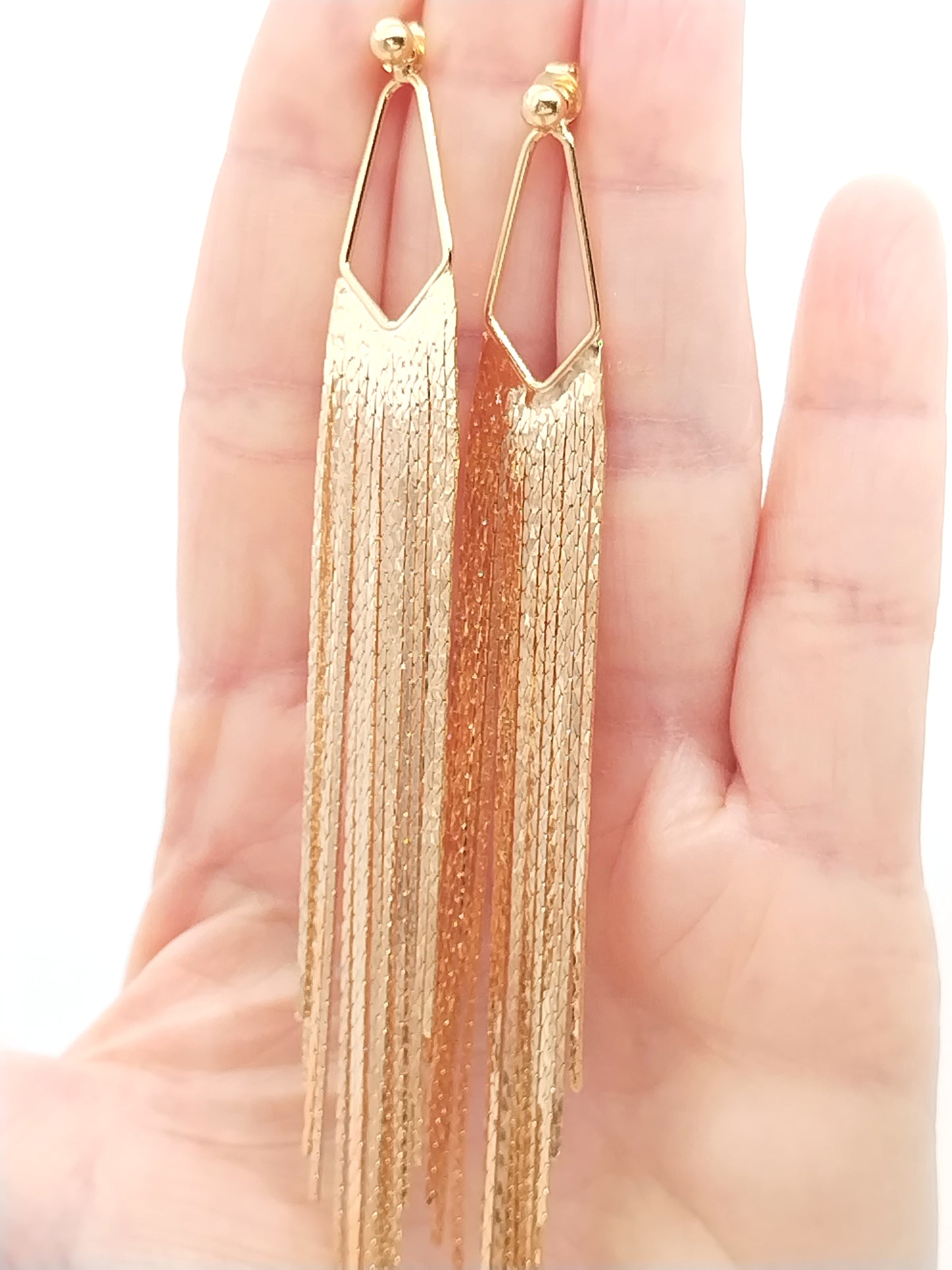 Fringe Gold Chain Earrings, Classy Long Tassel Dangles, Trending Jewelry, Gifts, Women