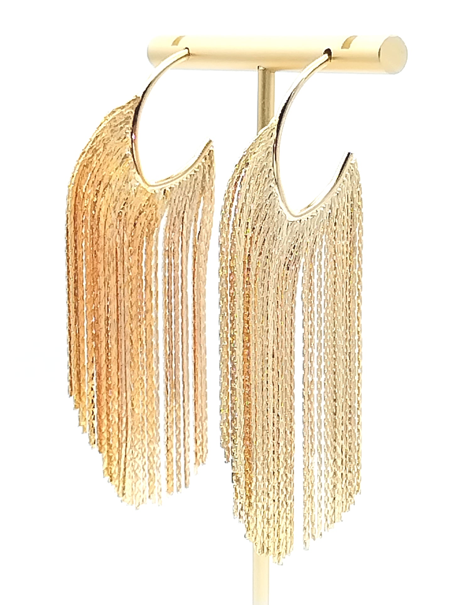 Gold Tassel Hoops, Festive Fringe Hoop Earrings, Sparkling, Large and Long, Gift, Holidays, Women