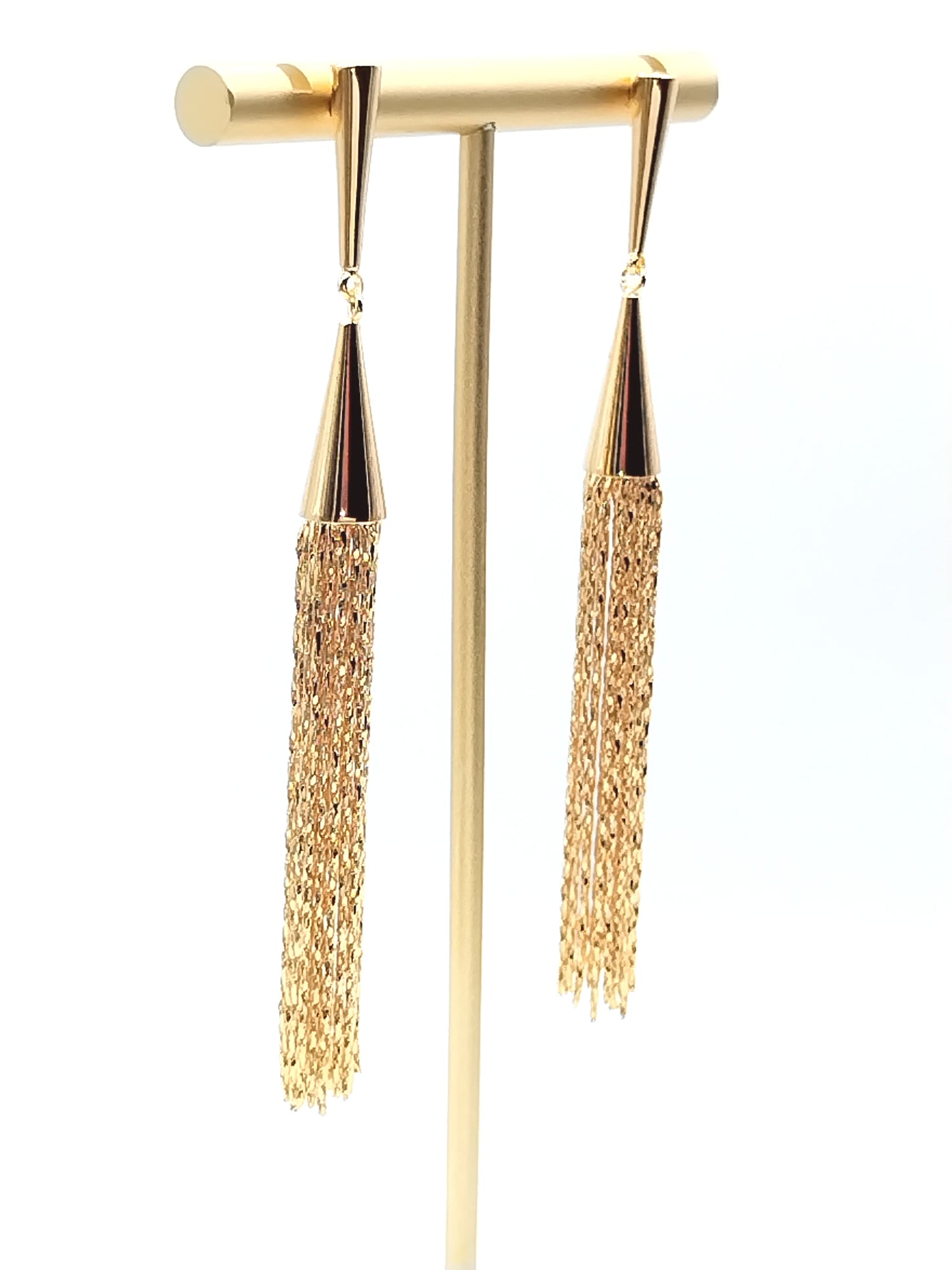 Festive Gold Tassel Earrings, Conic Fringe Chain Dangles, Trendy Jewelry, Women, Gift, Holidays