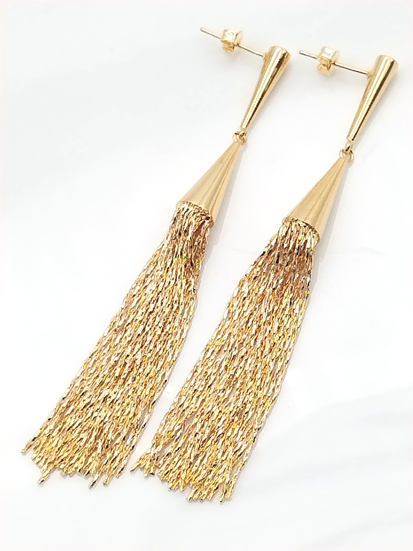 Festive Gold Tassel Earrings, Conic Fringe Chain Dangles, Trendy Jewelry, Women, Gift, Holidays