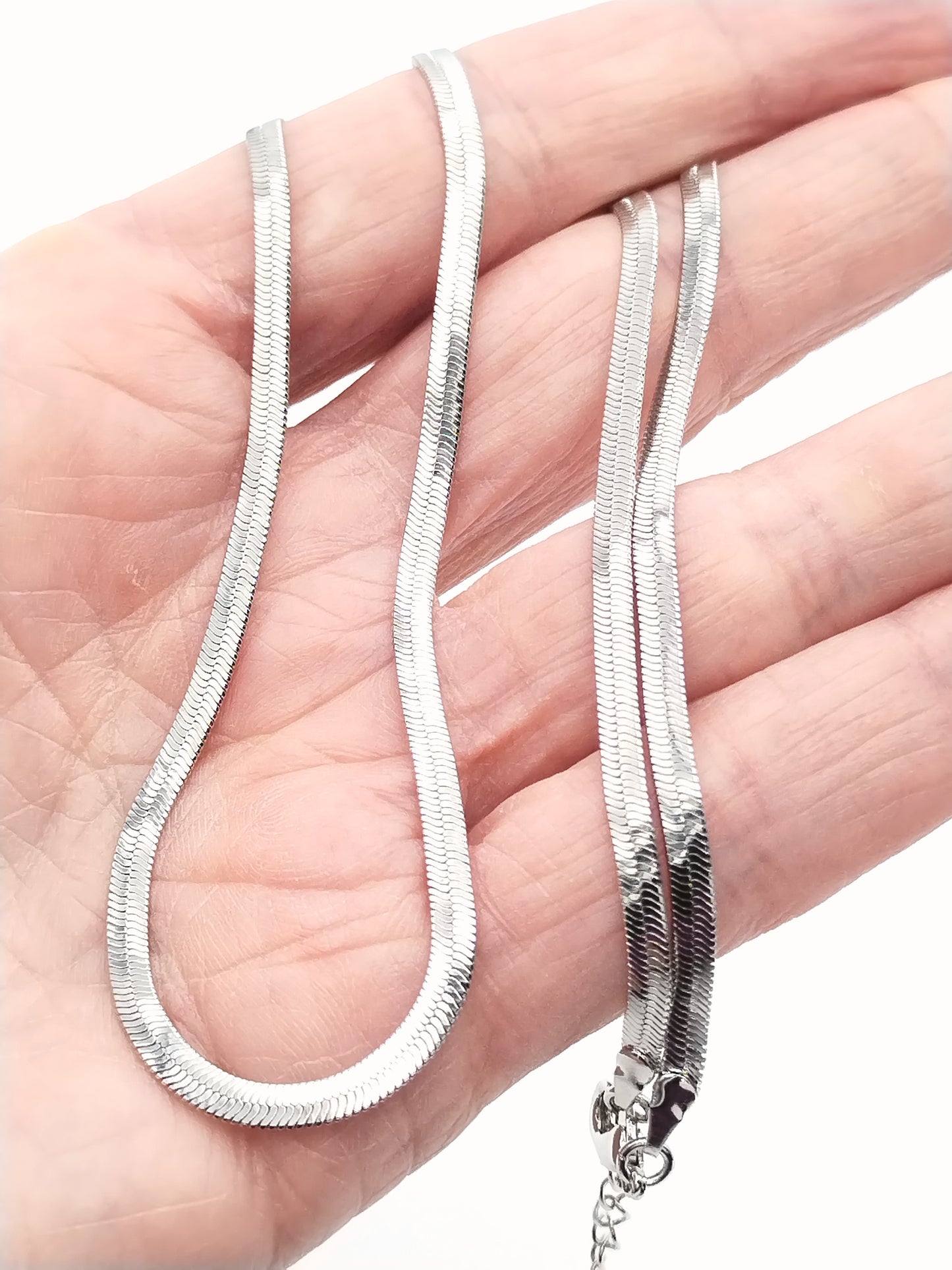 Snake Chain Necklace,Silver Flat Choker, Layering, Classy Jewelry, Trending, Women