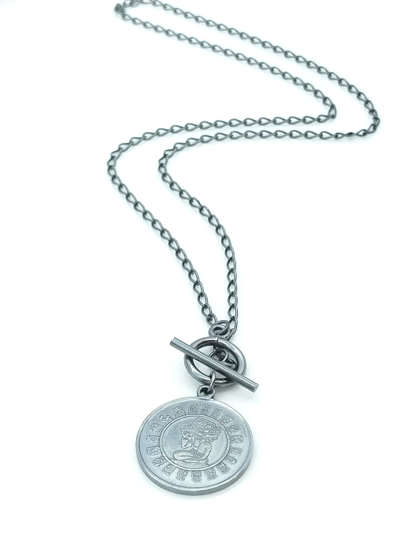 Collar con moneda de plata de ley, moneda maya reversible, cadena, joyería única y de moda, regalo para mujer