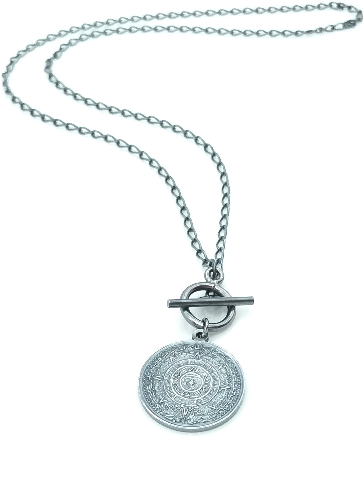 Collar con moneda de plata de ley, moneda maya reversible, cadena, joyería única y de moda, regalo para mujer