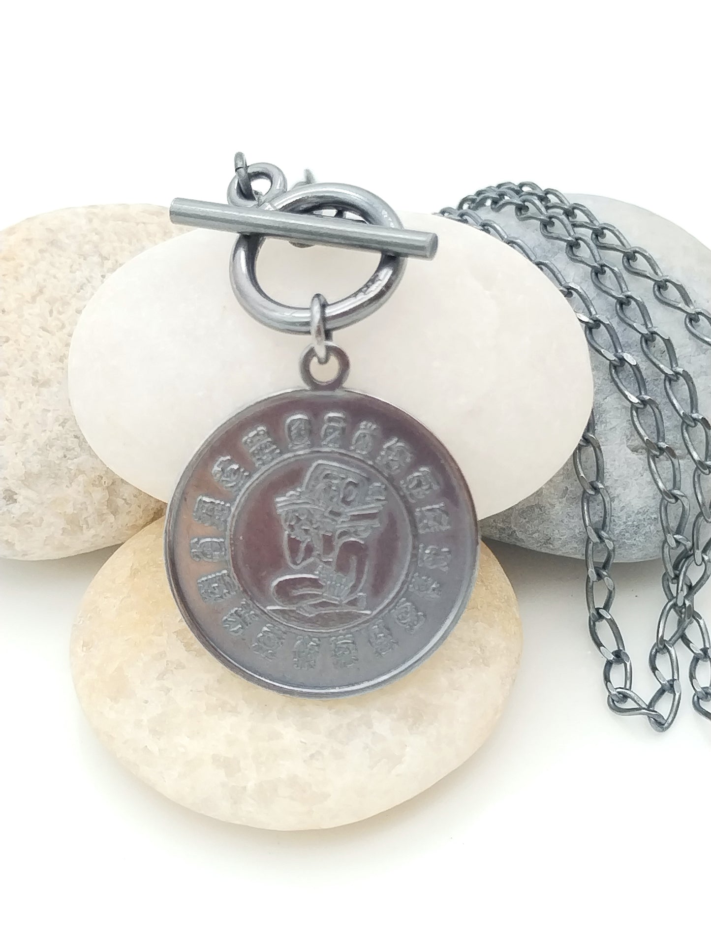 Sterling Silver Coin Necklace, Reversible Maya Coin, Chain, Unique, Trendy Jewelry, Gift, For Women