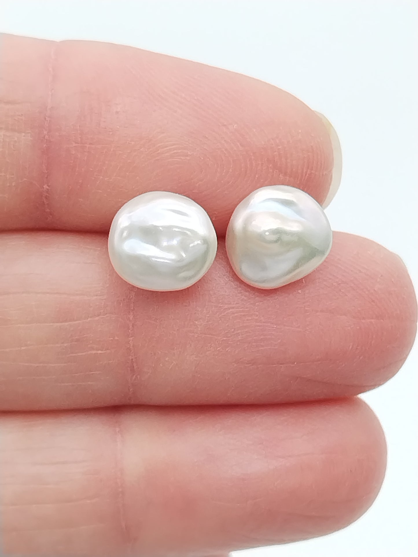 Keshi Pearl Earrings, Sterling Silver Studs, Unisex, Natural White Pearls, Trending, Gift, Minimalist Jewelry