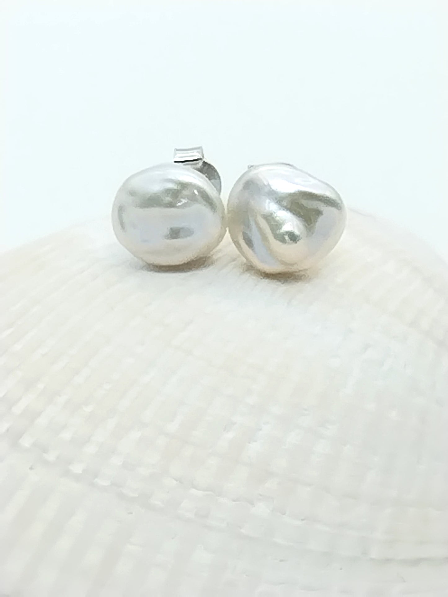 Keshi Pearl Earrings, Sterling Silver Studs, Unisex, Natural White Pearls, Trending, Gift, Minimalist Jewelry