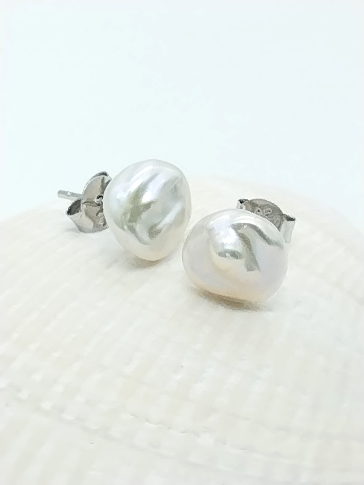 Keshi Pearl Earrings, Sterling Silver Studs, Unisex, Natural White Pearls, Trending, Gift, Minimalist Jewelry