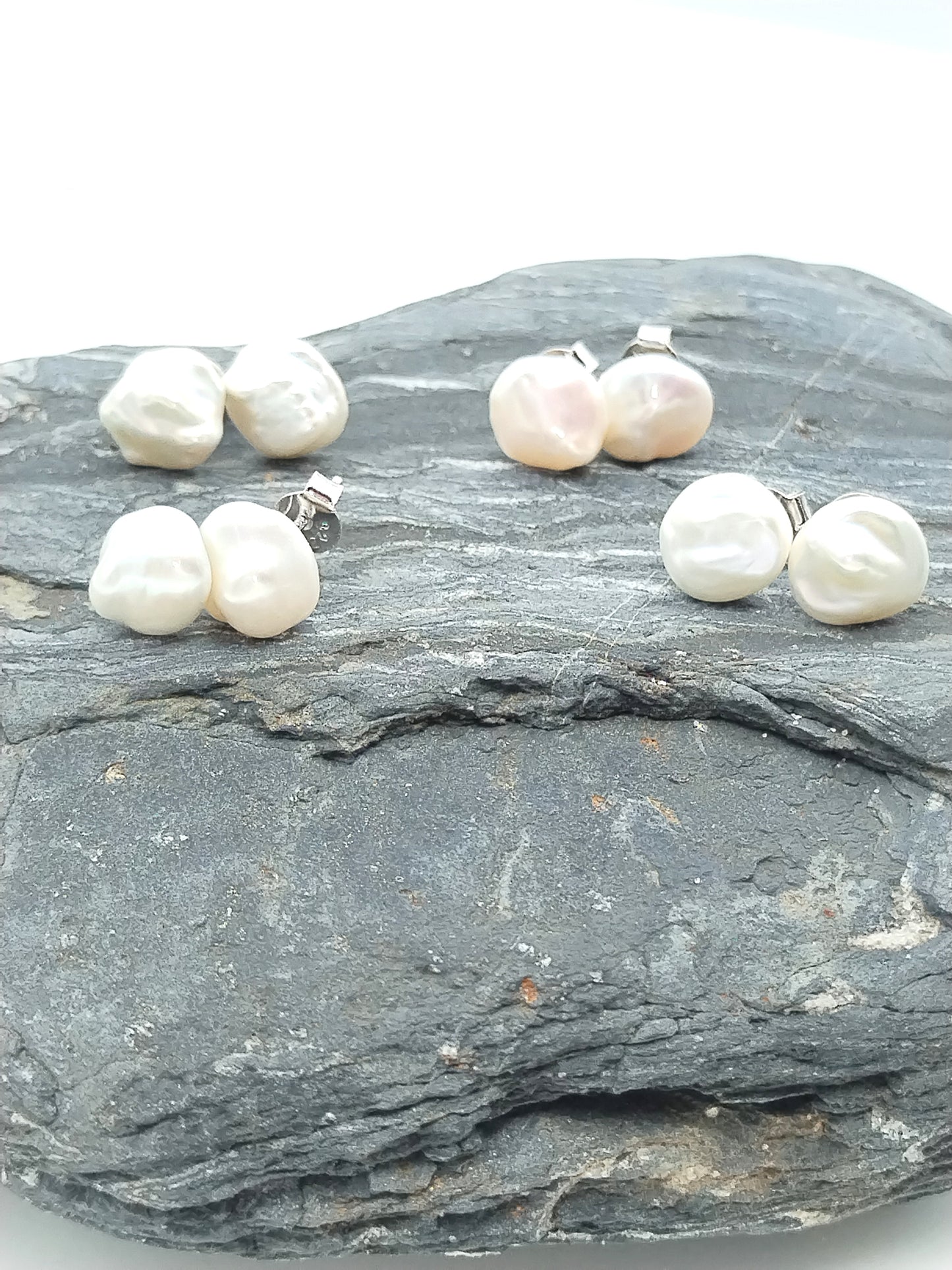 Keshi Pearl Earrings, Sterling Silver Studs, Unisex, Natural White Pearls, Trending, Gift, Minimalist Jewelry