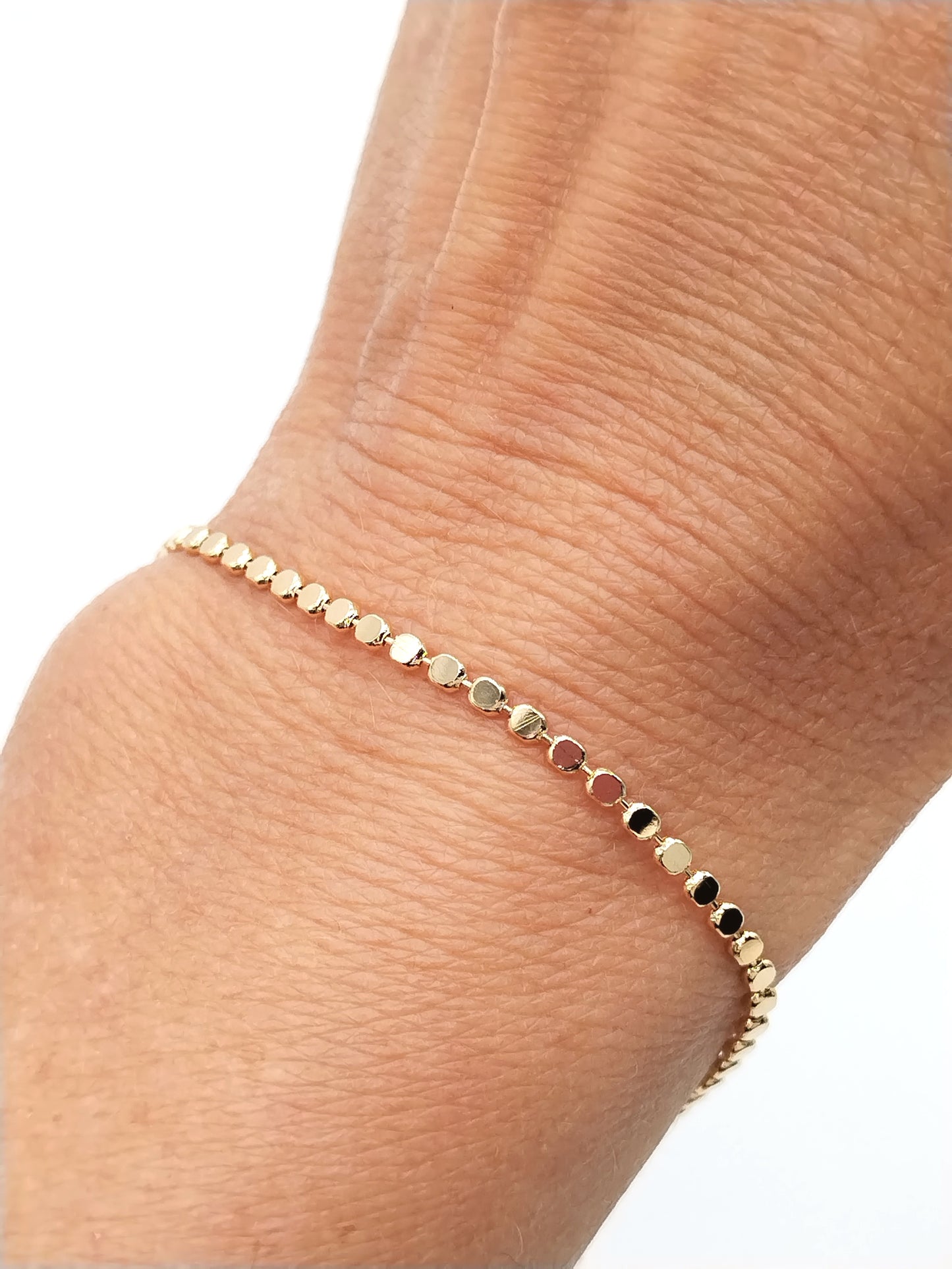 18k Gold Chain Bracelet, Flat Discs, Classy, Elegant Jewelry, Casual, Gift, Women, Girls