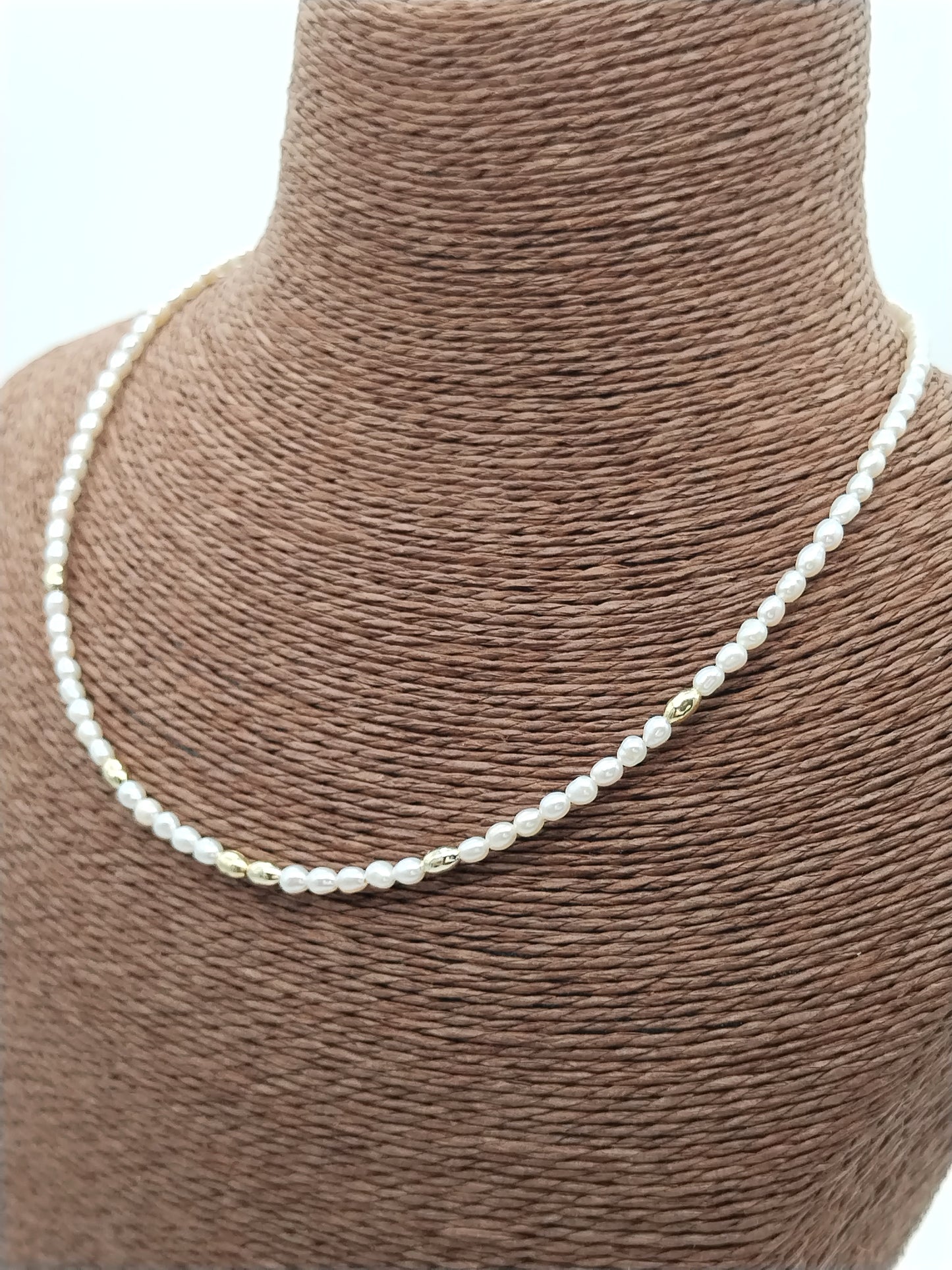 Dainty Freshwater Pearl Necklace with Gold Beads - Elegant Minimalist Jewelry for Women