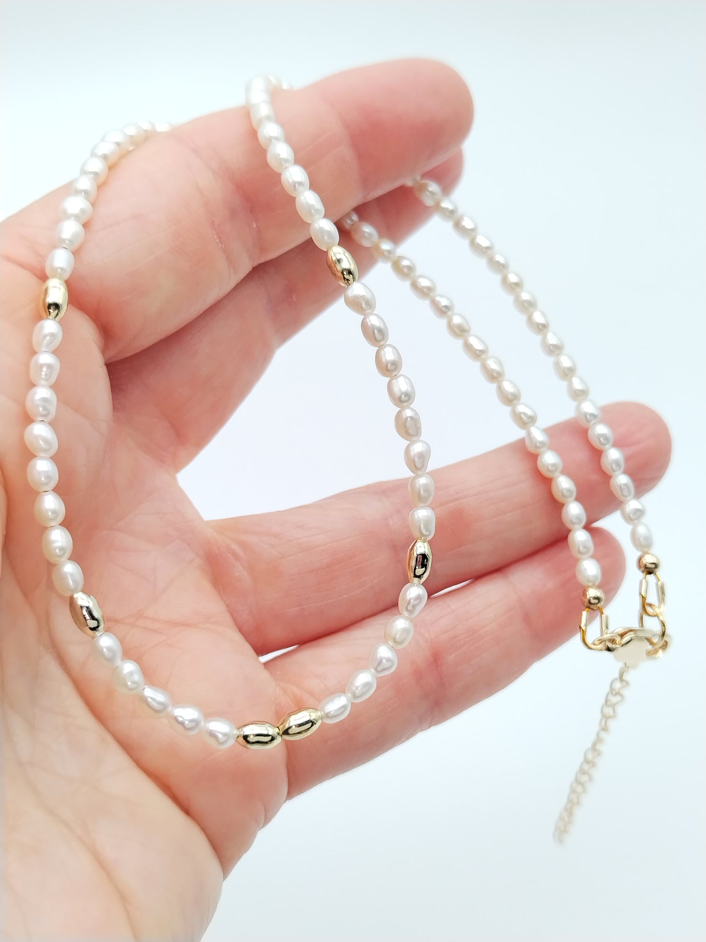 Dainty Freshwater Pearl Necklace with Gold Beads - Elegant Minimalist Jewelry for Women