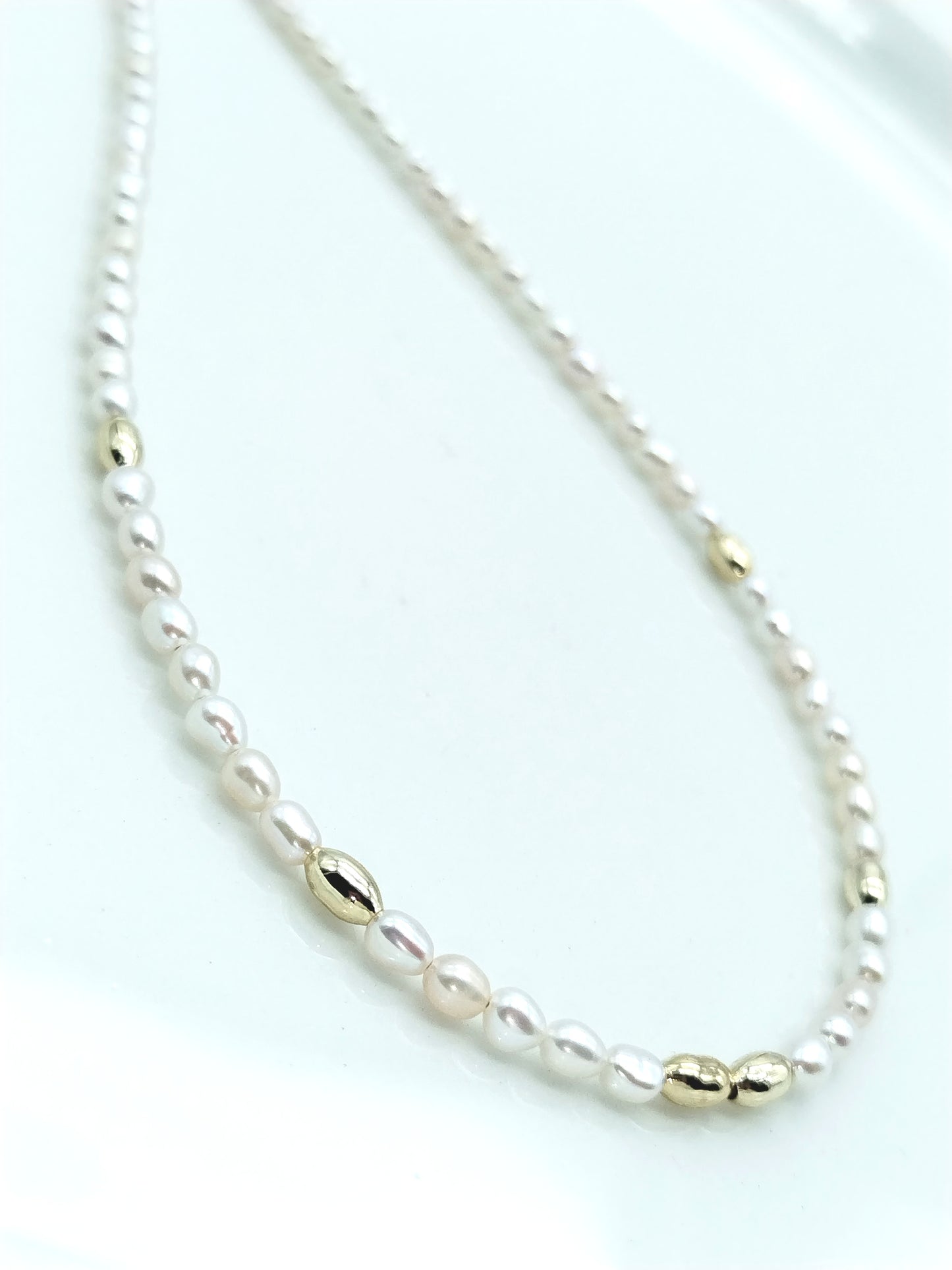 Dainty Freshwater Pearl Necklace with Gold Beads - Elegant Minimalist Jewelry for Women