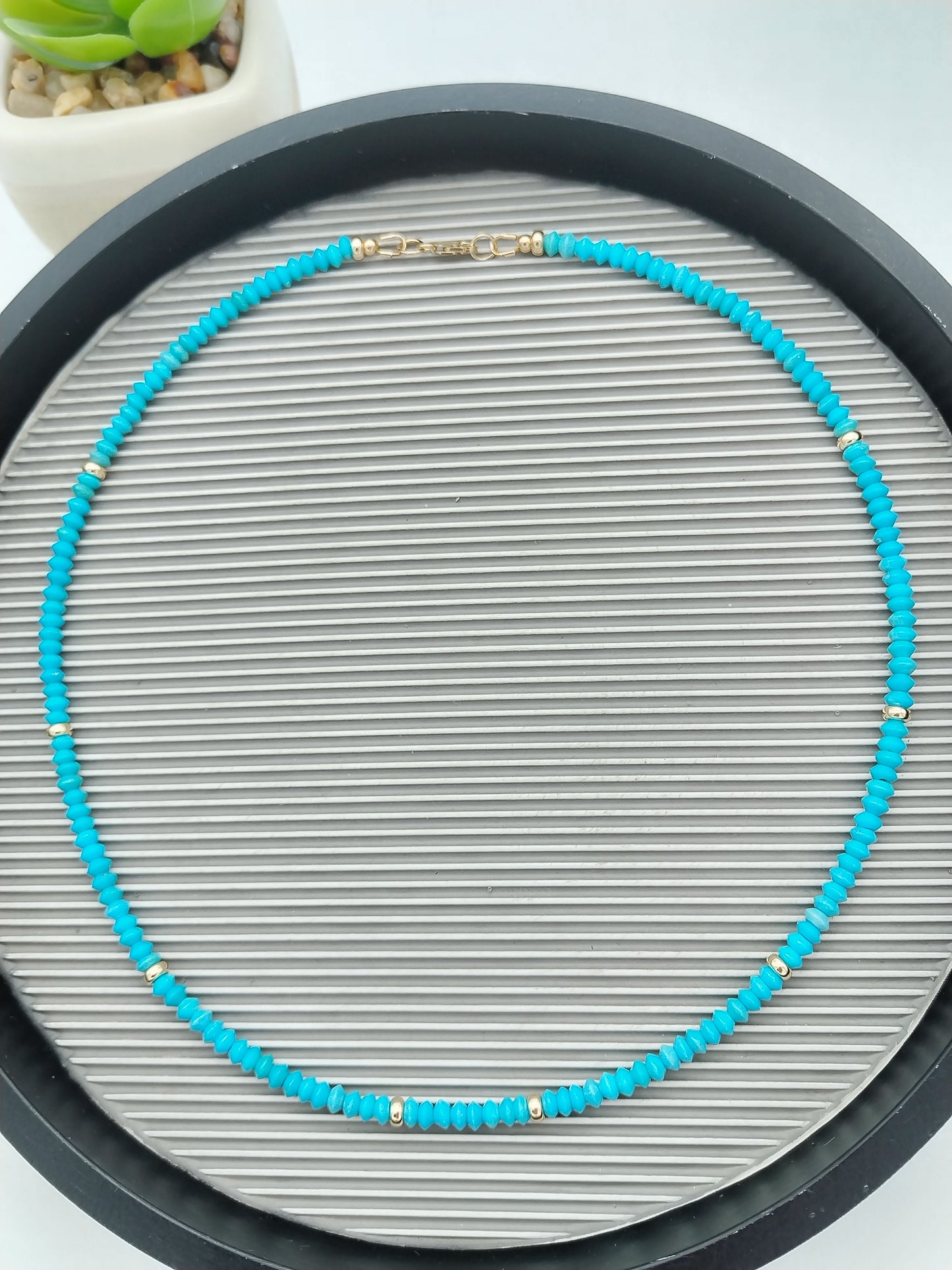 Genuine Turquoise Necklace, 14k Solid Gold Necklace, Gemstone Choker, Campitos Turquoise Rondelle Choker, Dainty Necklace