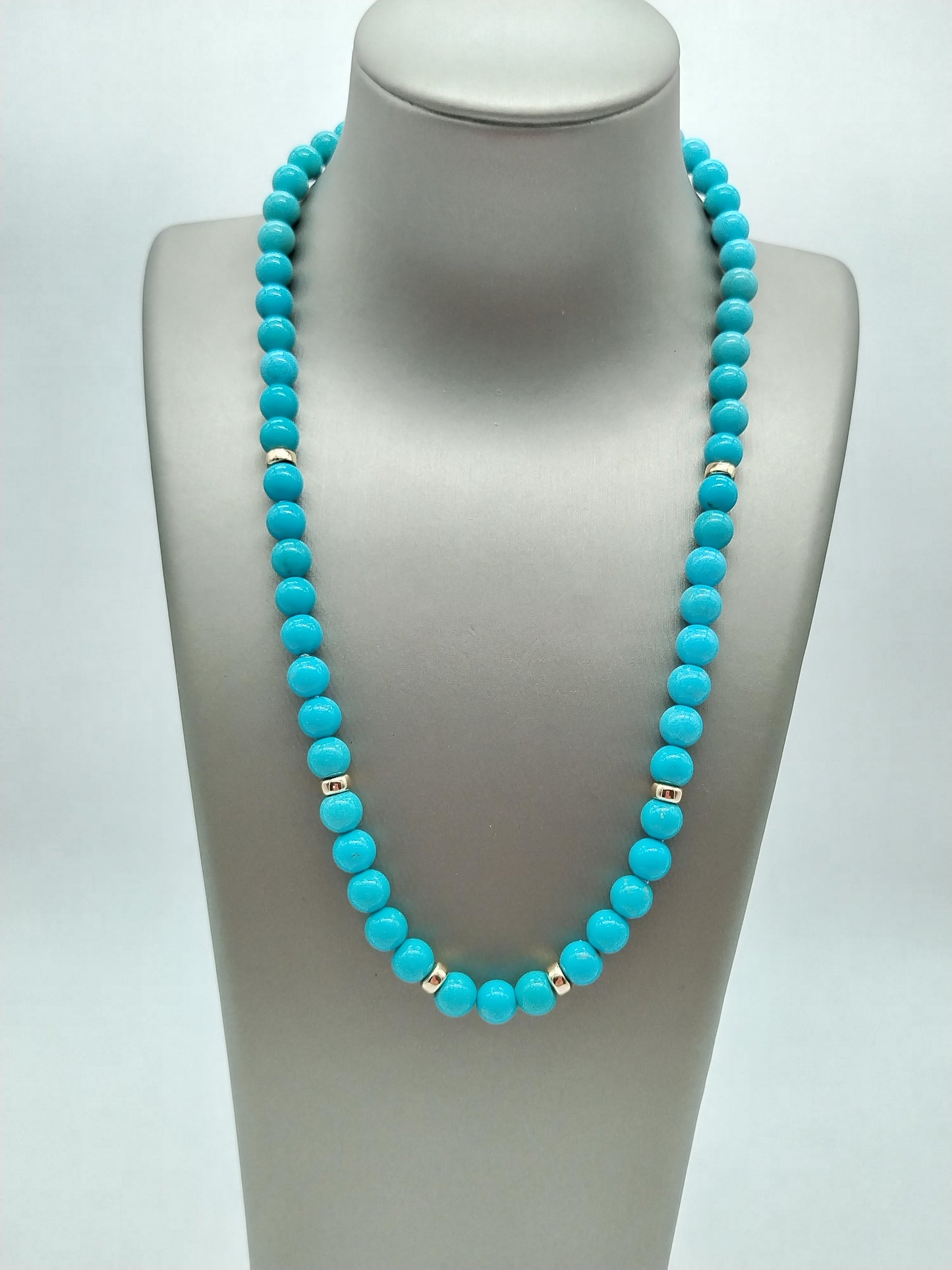 Genuine Turquoise Beads Solid Gold Necklace, Mina María Turquoise Choker, Silk Hand-Knotted it