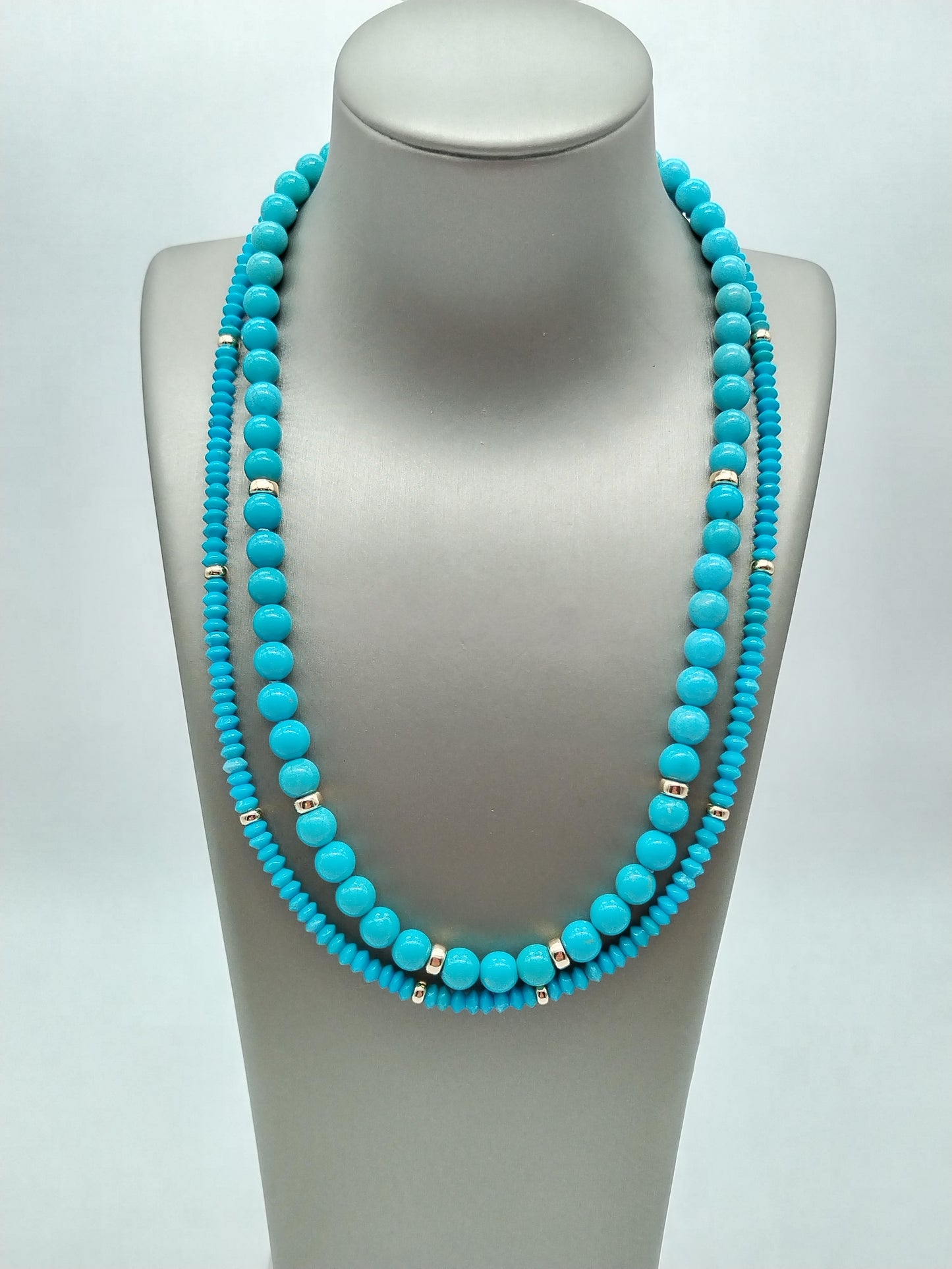 Genuine Turquoise Beads Solid Gold Necklace, Mina María Turquoise Choker, Silk Hand-Knotted it