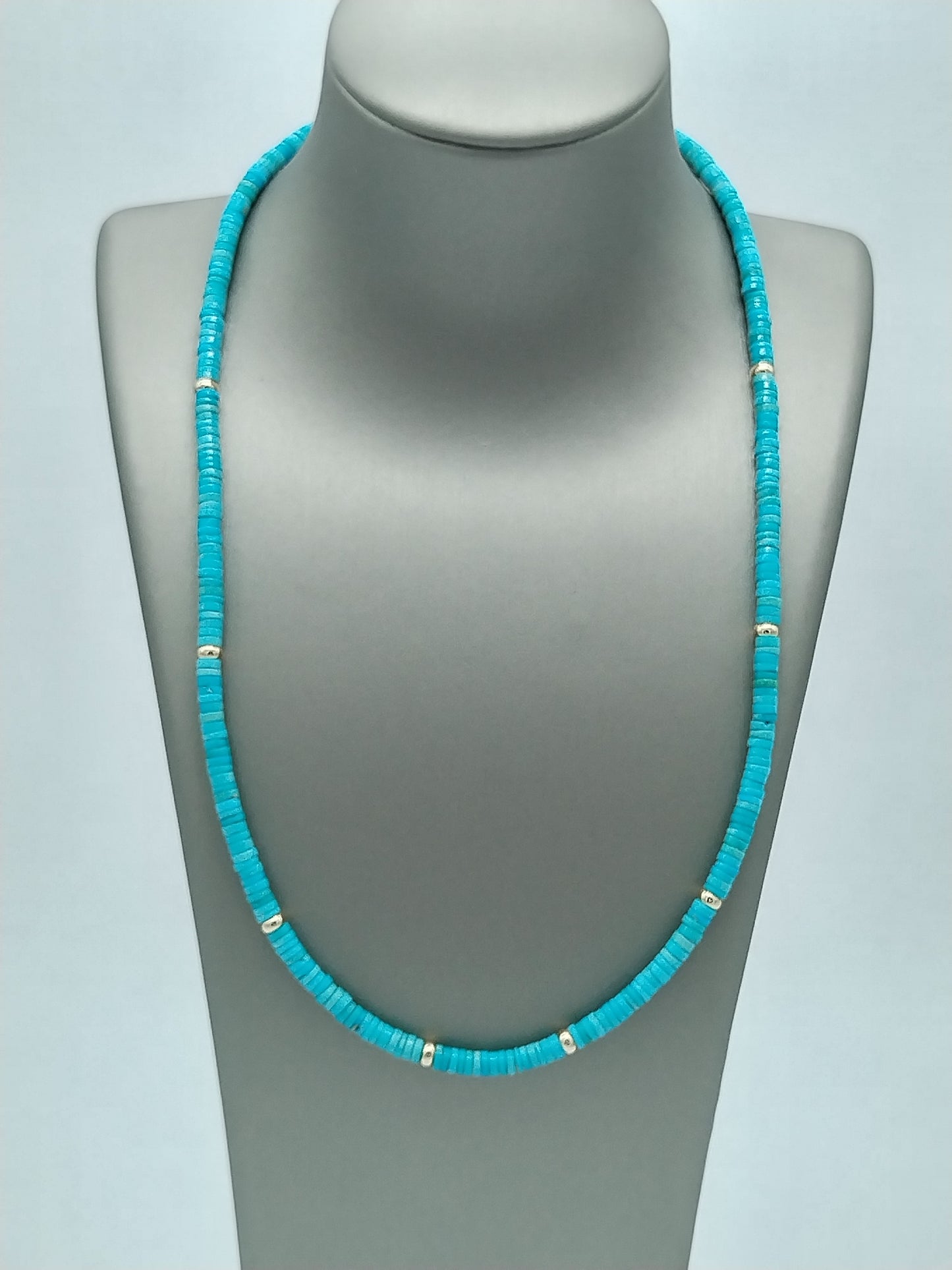 Genuine Sleeping Beauty Turquoise Heishi Necklace, 14k Solid Gold Choker