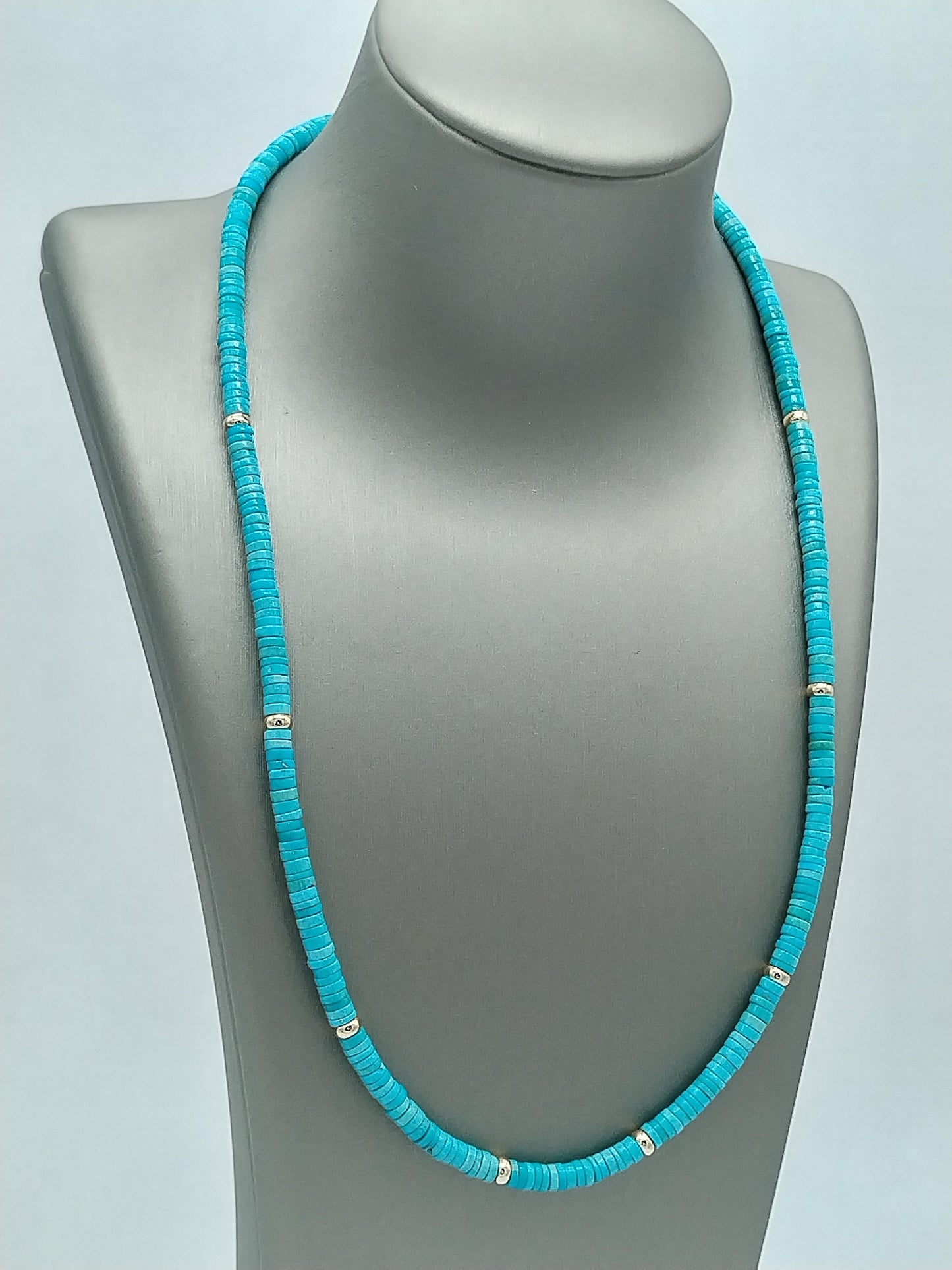 Genuine Sleeping Beauty Turquoise Heishi Necklace, 14k Solid Gold Choker