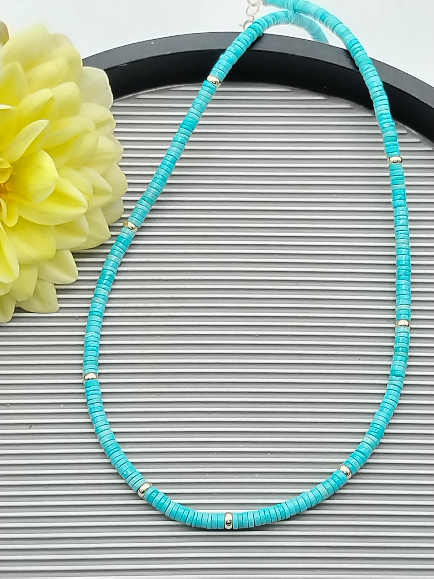 Genuine Sleeping Beauty Turquoise Heishi Necklace, 14k Solid Gold Choker