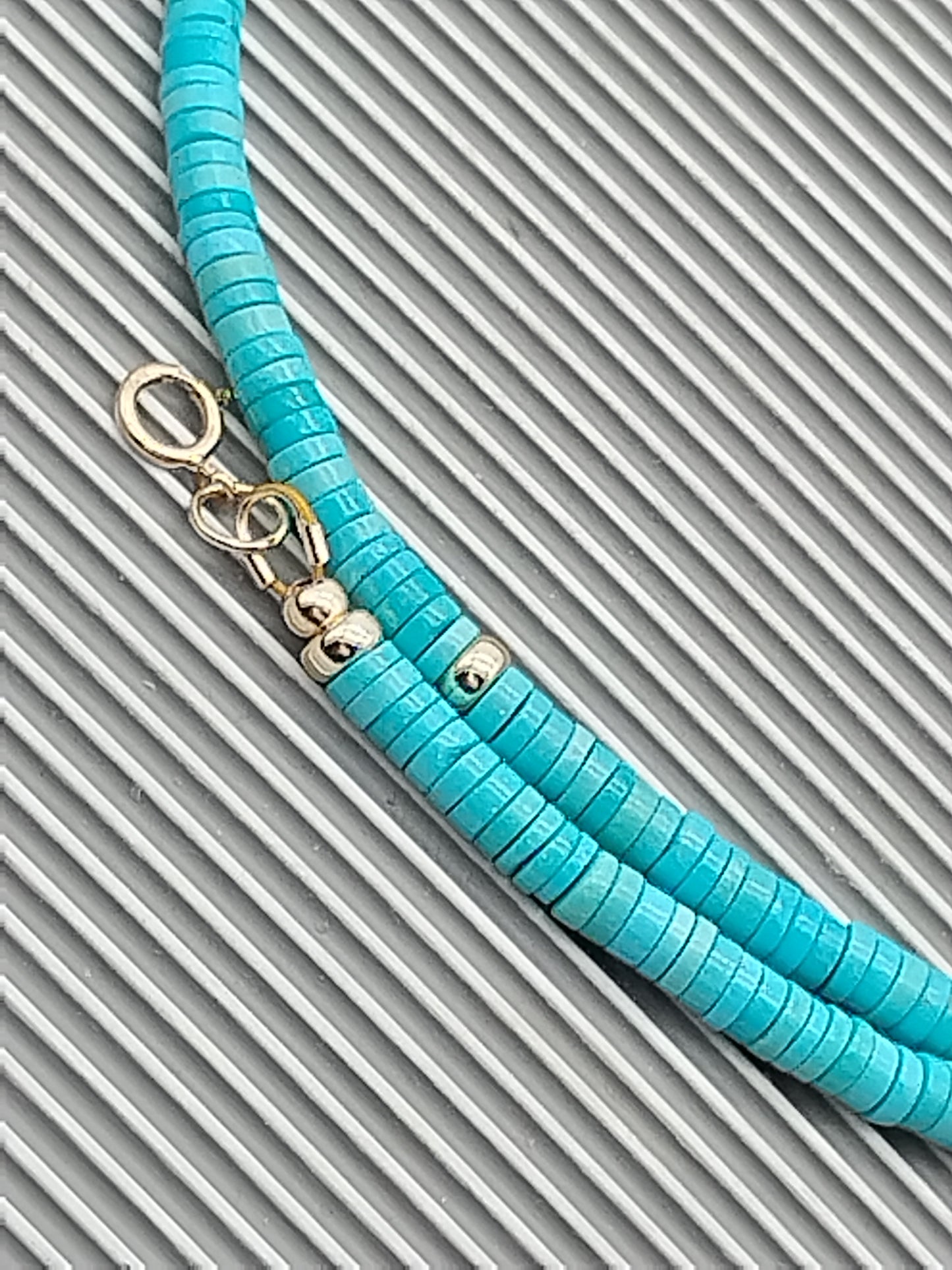 Genuine Sleeping Beauty Turquoise Heishi Necklace, 14k Solid Gold Choker