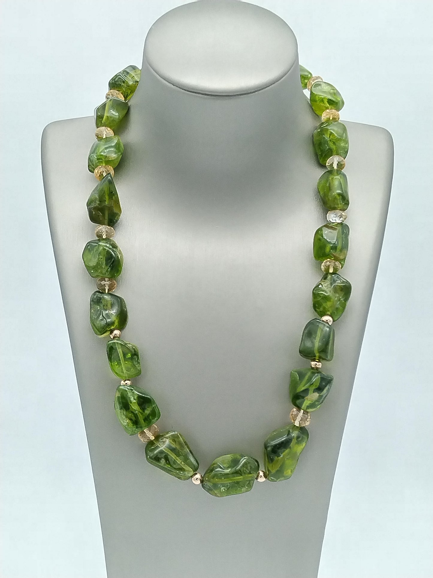 Gargantilla con pepitas de peridoto grandes, oro amarillo macizo de 14 k, collar de oro con citrino, gargantilla con piedras preciosas grandes