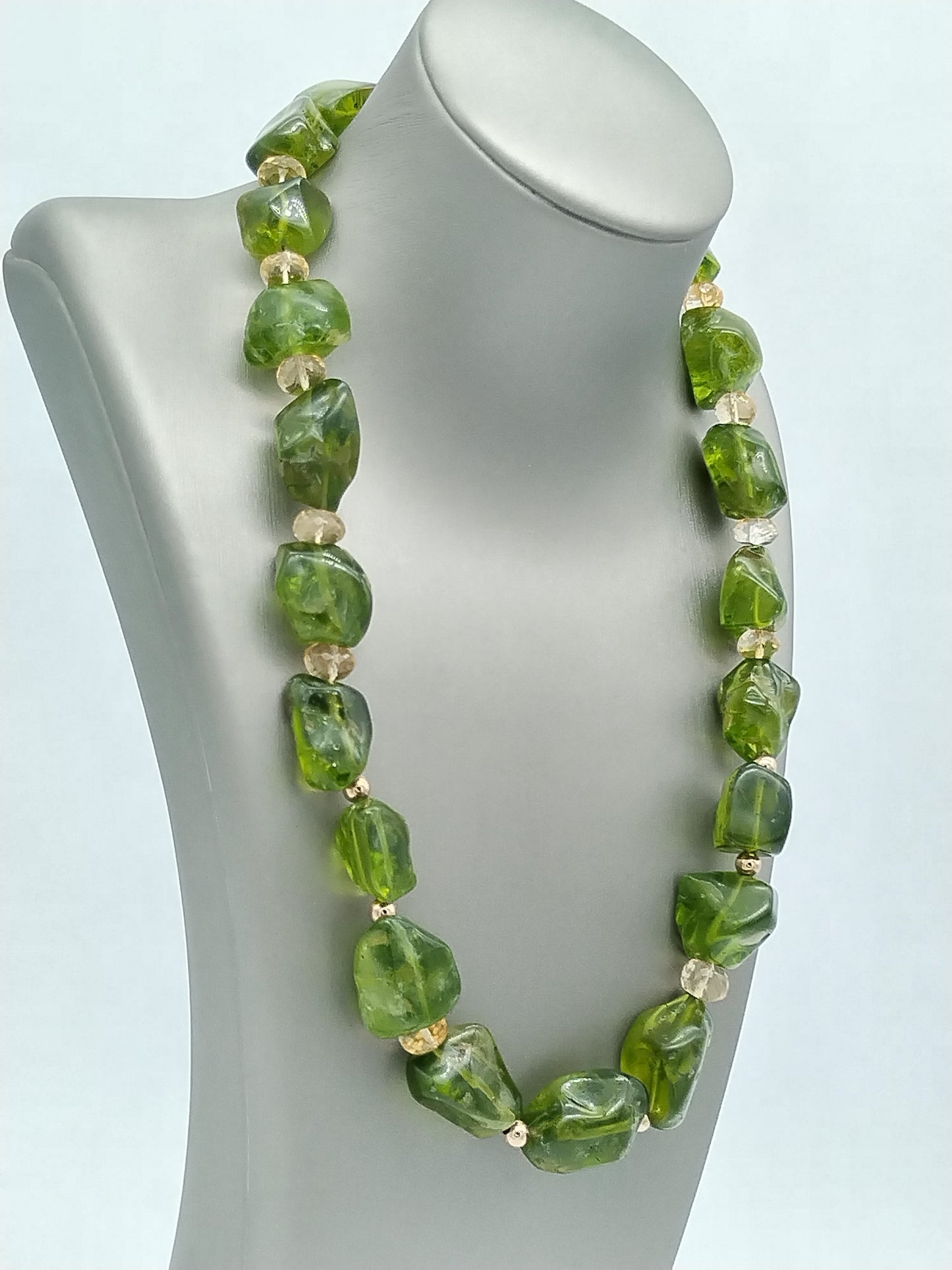 Gargantilla con pepitas de peridoto grandes, oro amarillo macizo de 14 k, collar de oro con citrino, gargantilla con piedras preciosas grandes