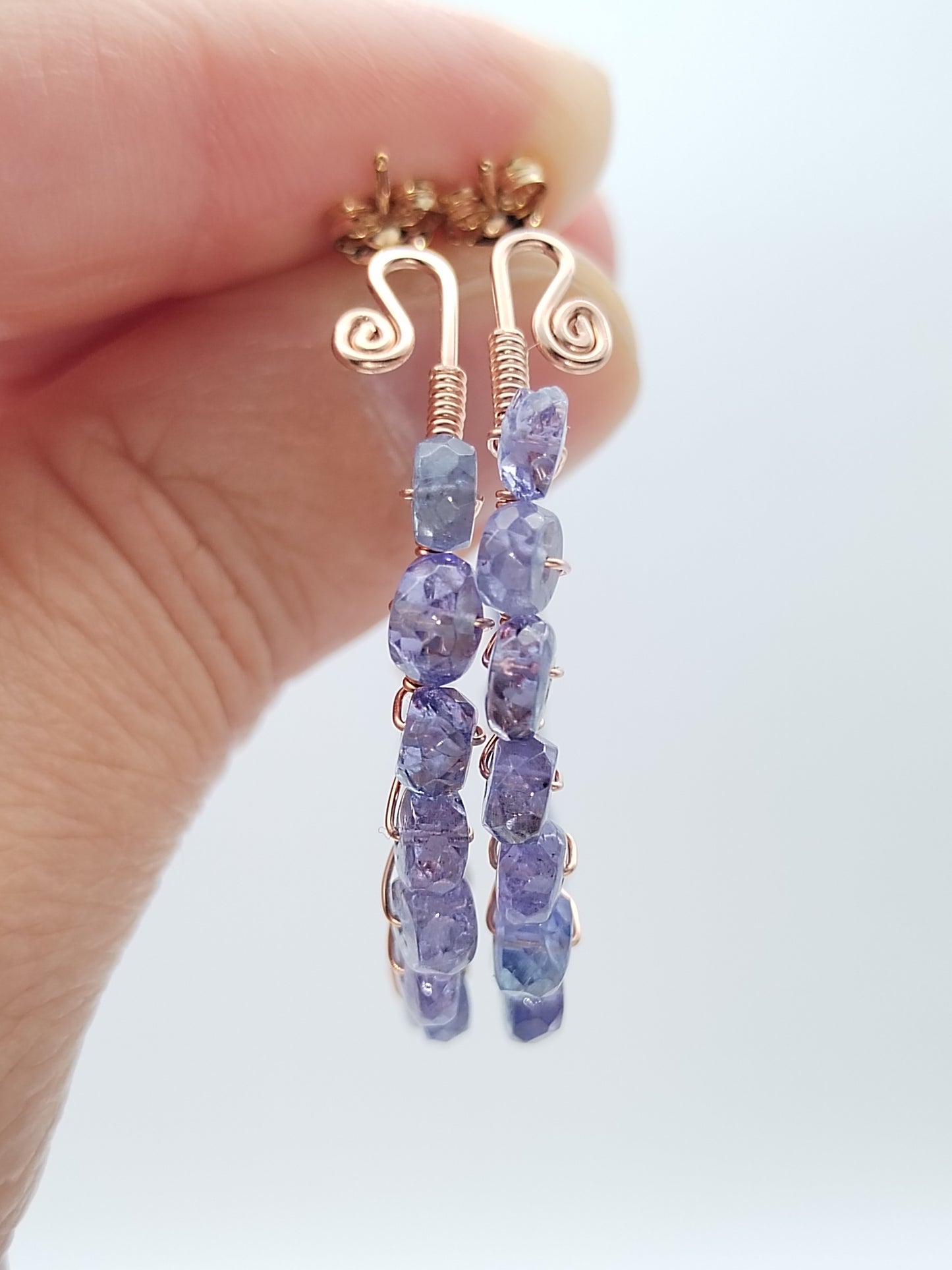 Tanzanite Hoop Earrings, 14k Rose Gold Filled