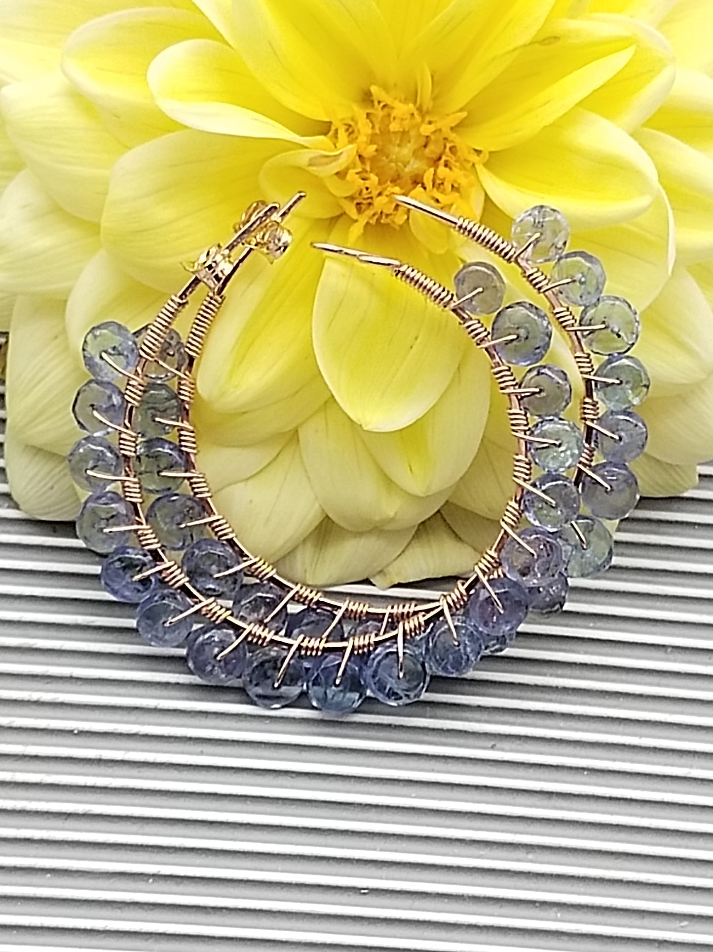 Tanzanite Hoop Earrings, 14k Rose Gold Filled