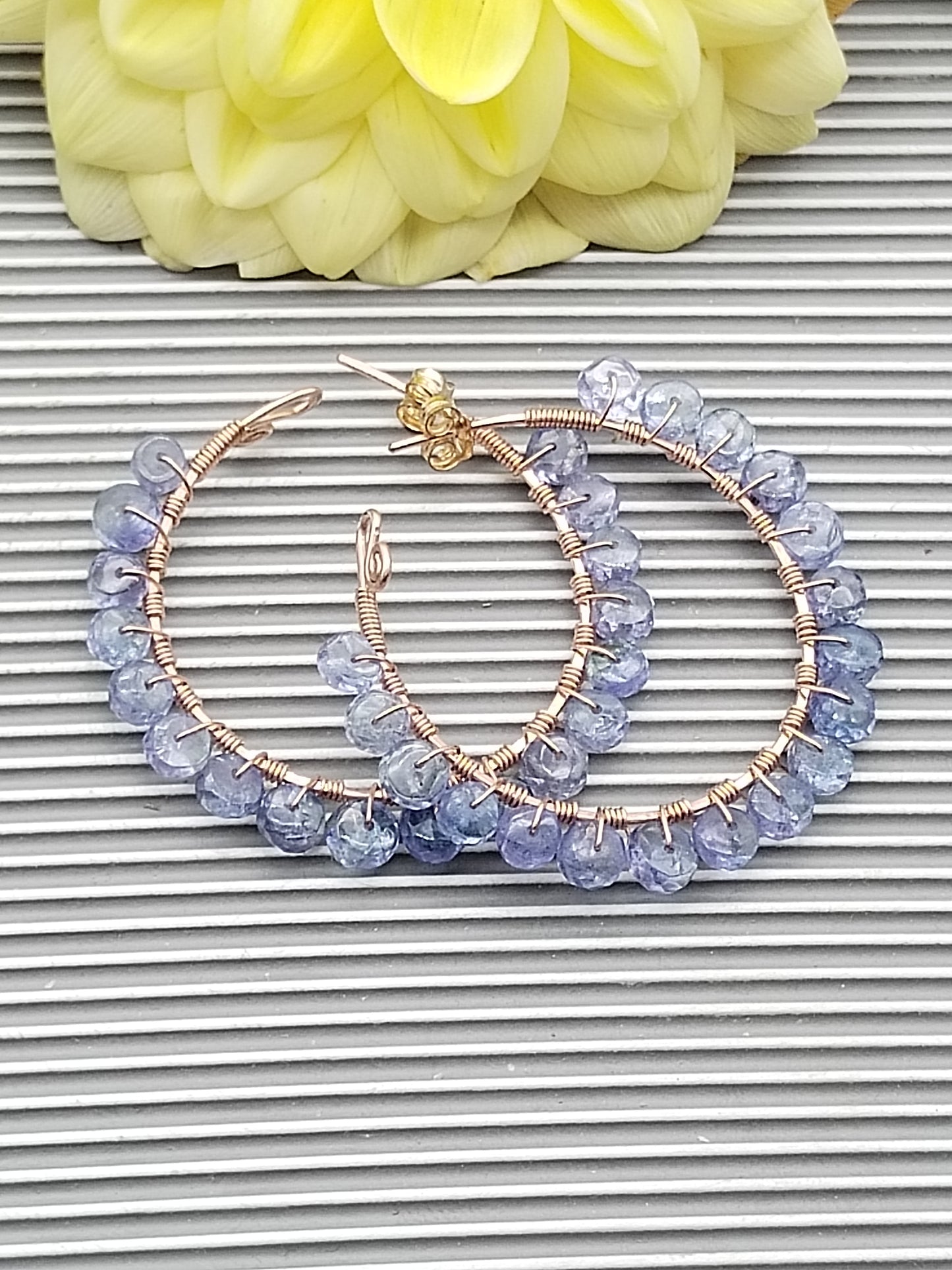 Tanzanite Hoop Earrings, 14k Rose Gold Filled