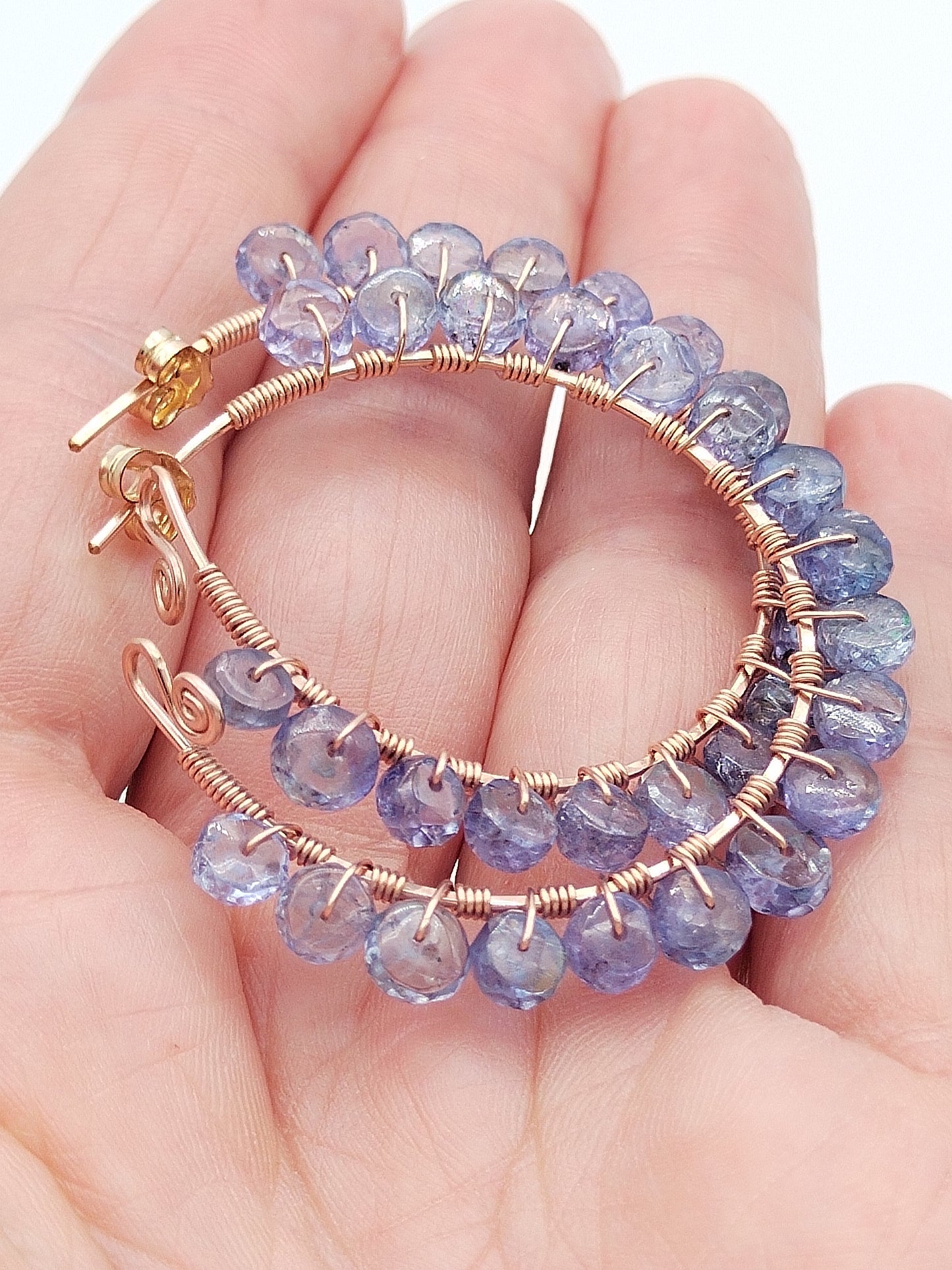 Tanzanite Hoop Earrings, 14k Rose Gold Filled